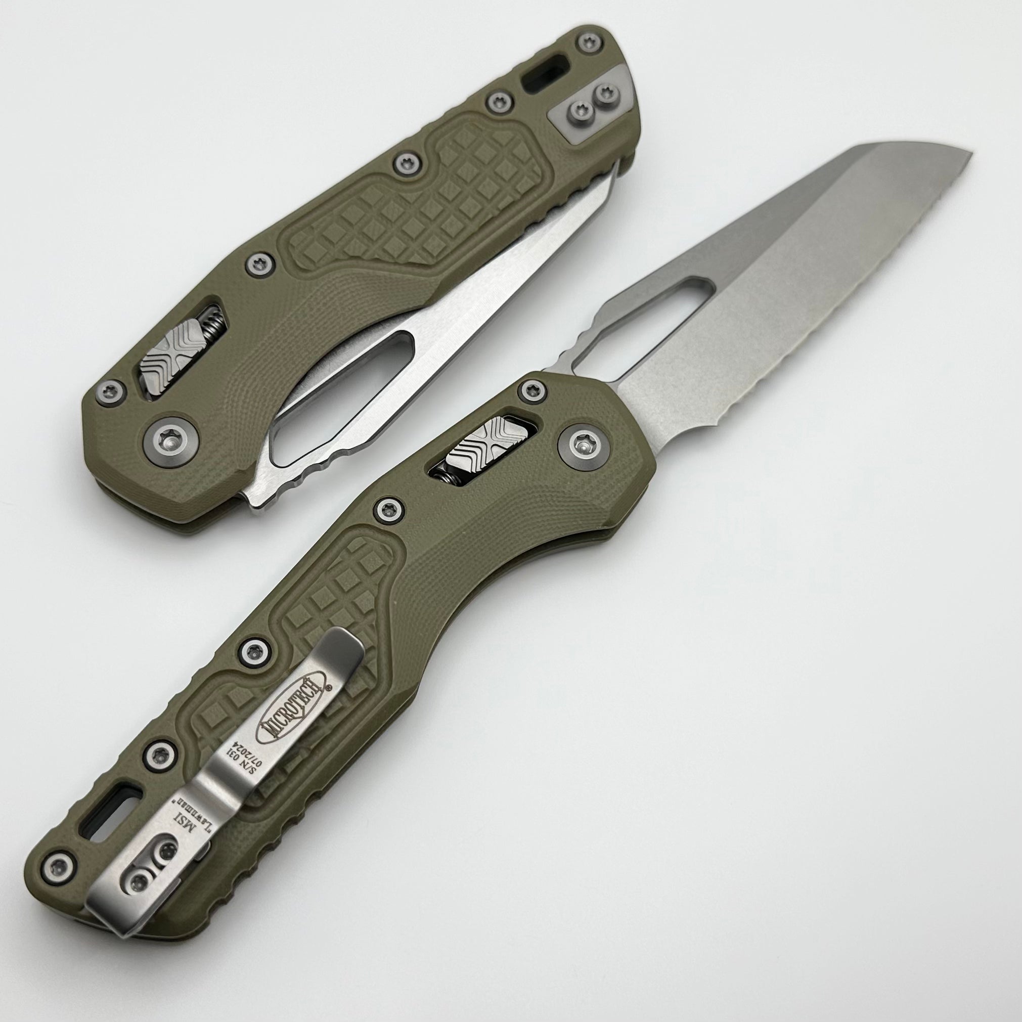 Microtech Knives MSI Lawnman RAM LOK Frag OD Green G-10 & Full Serrated M390MK 210-12FRGTODLM