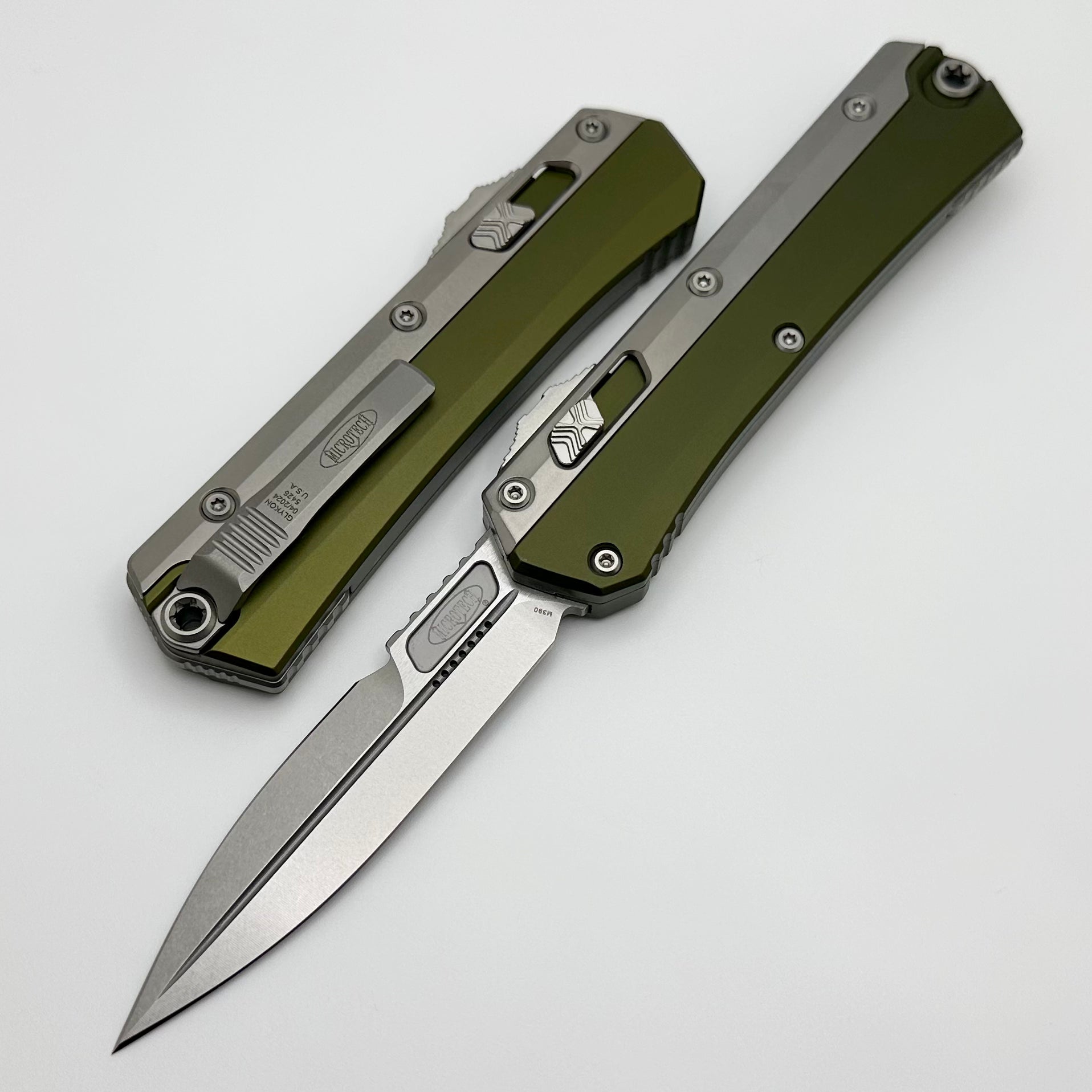 Microtech Glykon Stonewash Standard Bayonet w/ Stonewash Overlay & OD Green Handle 184-10OD