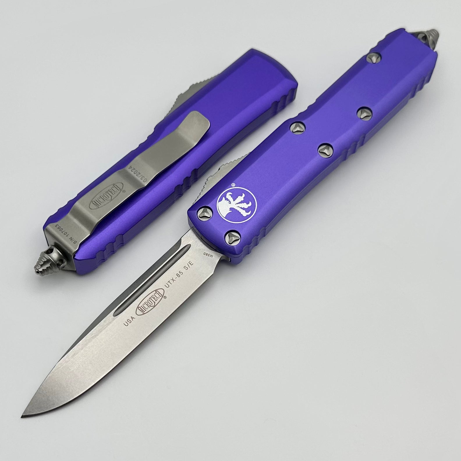 Microtech UTX-85 Single Edge Stonewash Standard & Purple 231-10PU