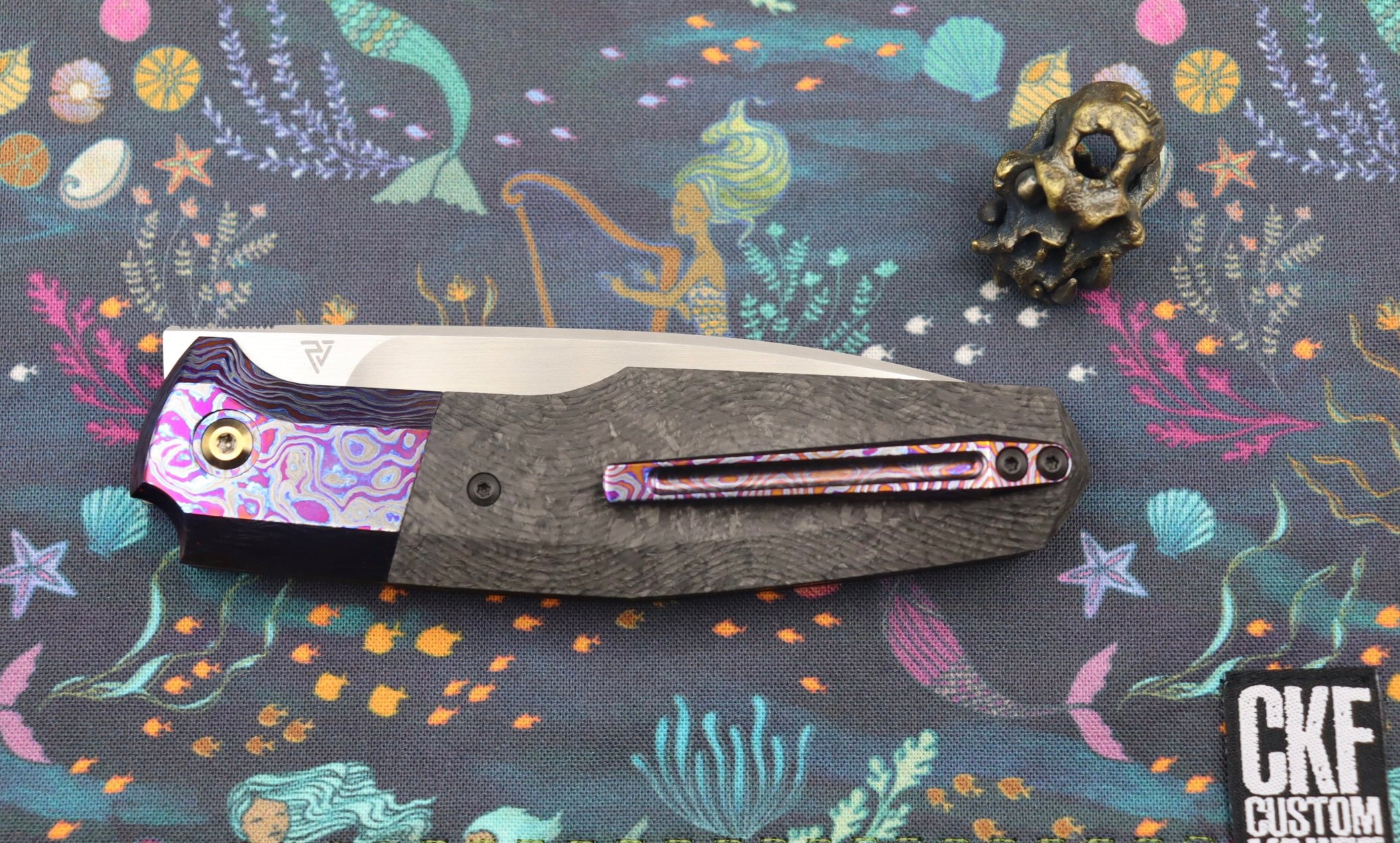 Custom Knife Factory FIF20 ZircuTi Bolster with Cool Carbon Fiber