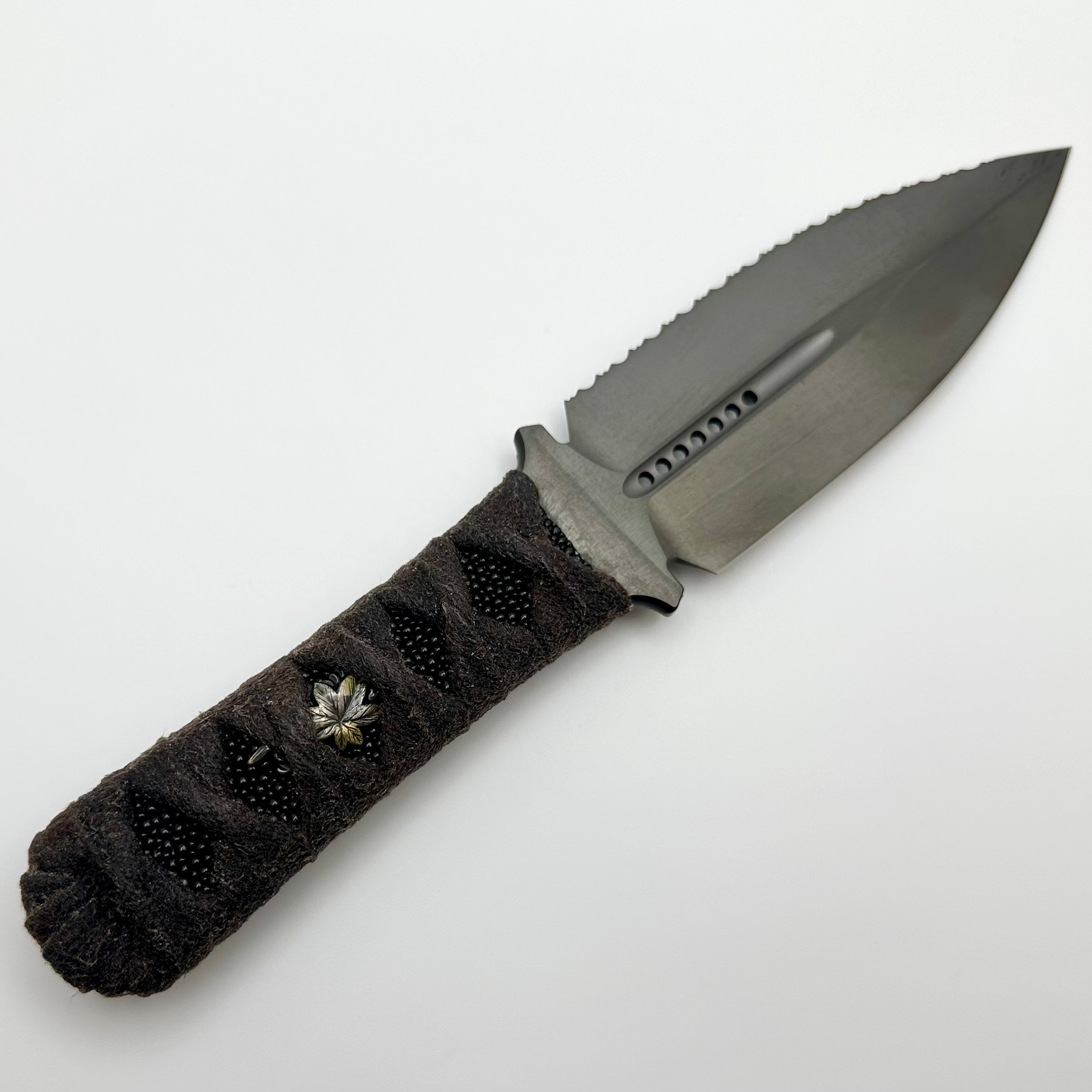 Microtech Knives & Borka Blades SBD DLC Full Serrated & Hand Wrapped Menuki Inlaid Handle