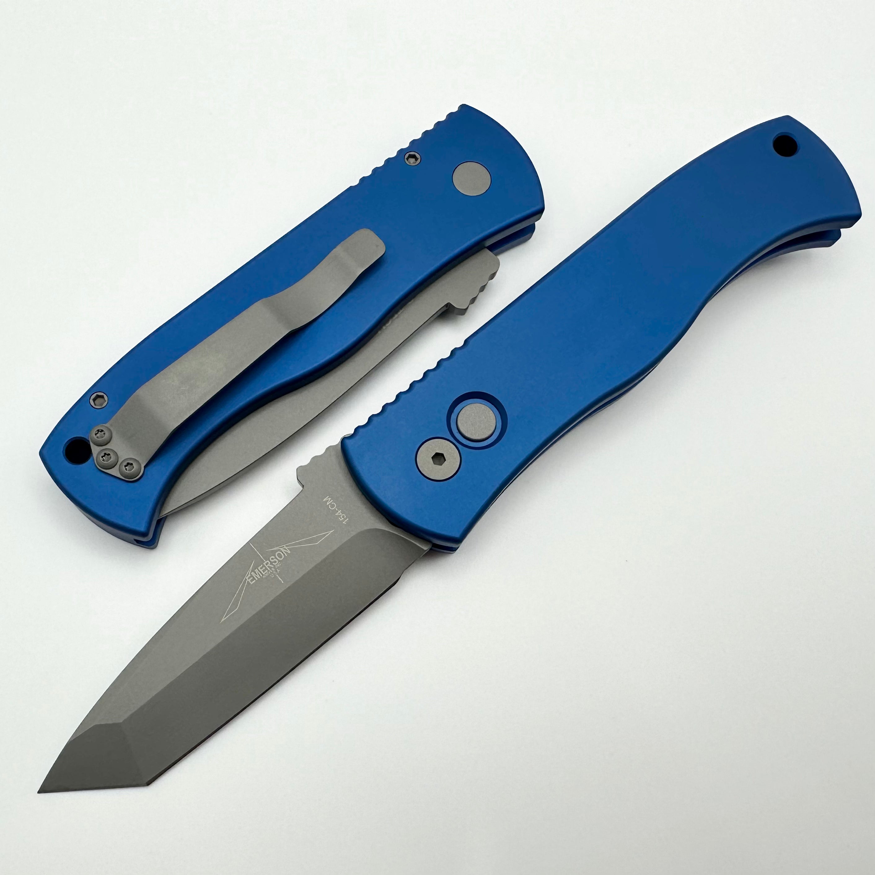 Pro-Tech Emerson CQC7 Chisel Tanto w/ Blue Handle & Blasted Blade E7T01-BLUE