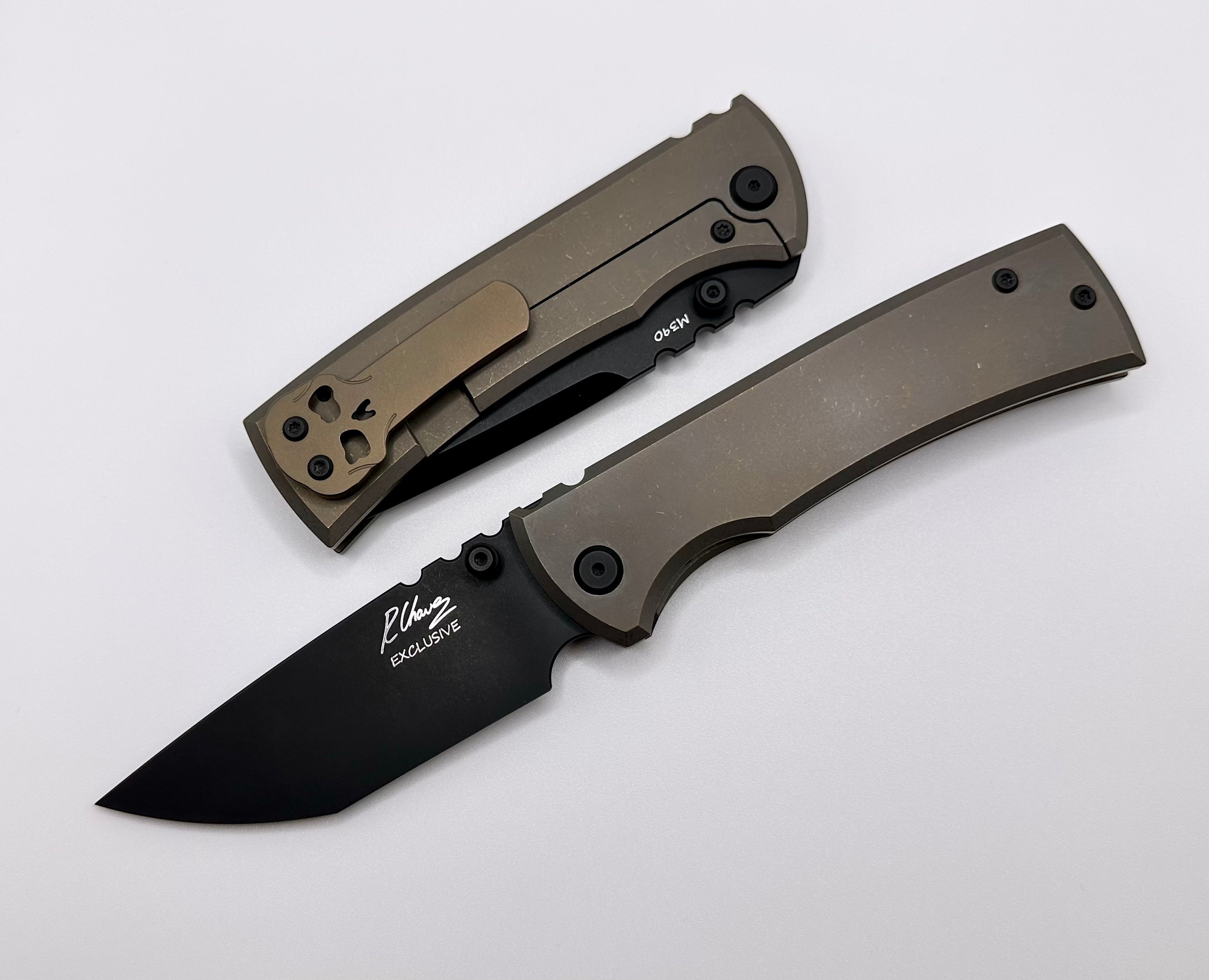 Chaves Knives Redencion 229 Bronze Titanium & M390 Chisel Tanto