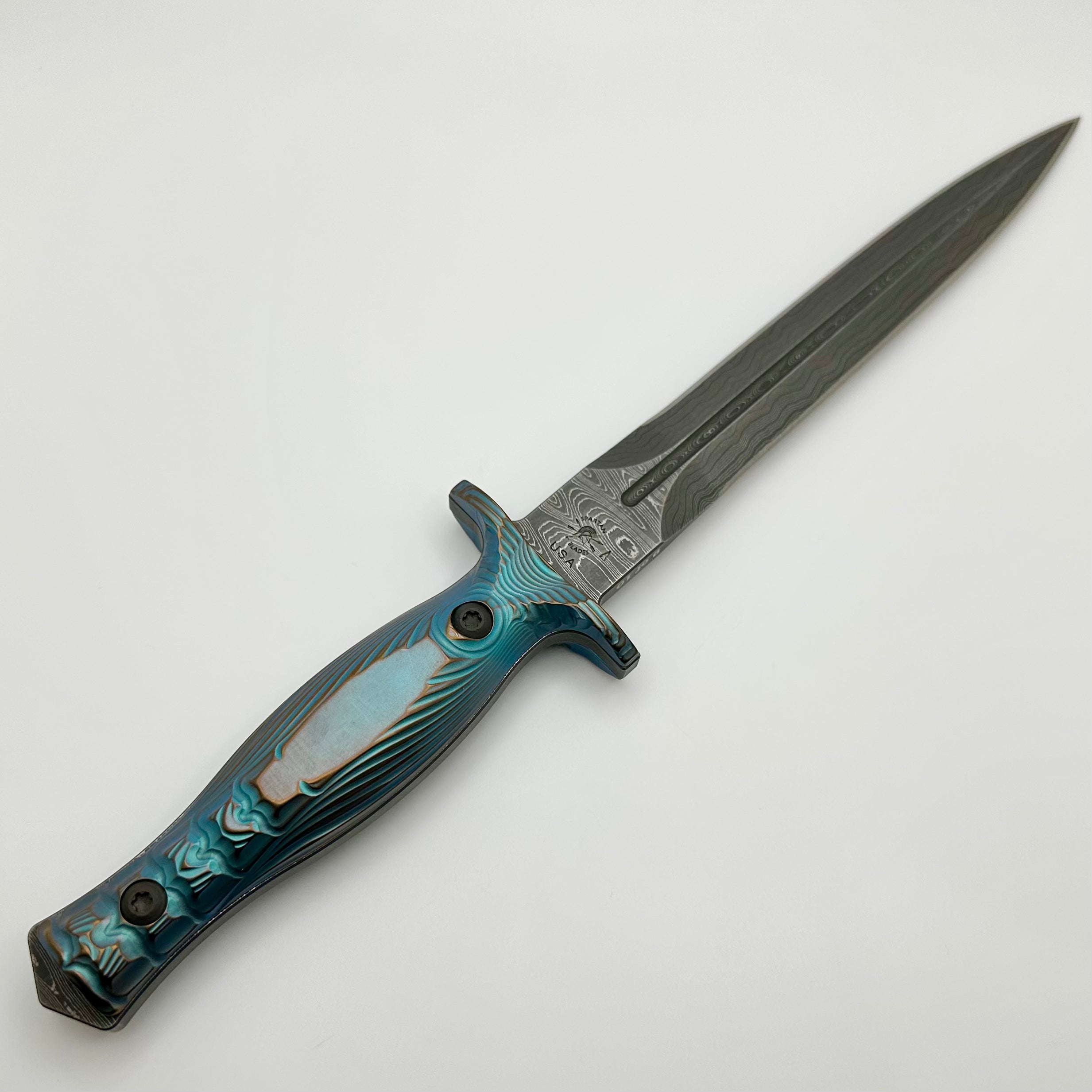 Spartan Blades Les George V-14 Dagger Custom w/ Damascus & Titanium Fixed Blade #9/10 10th Anniversary