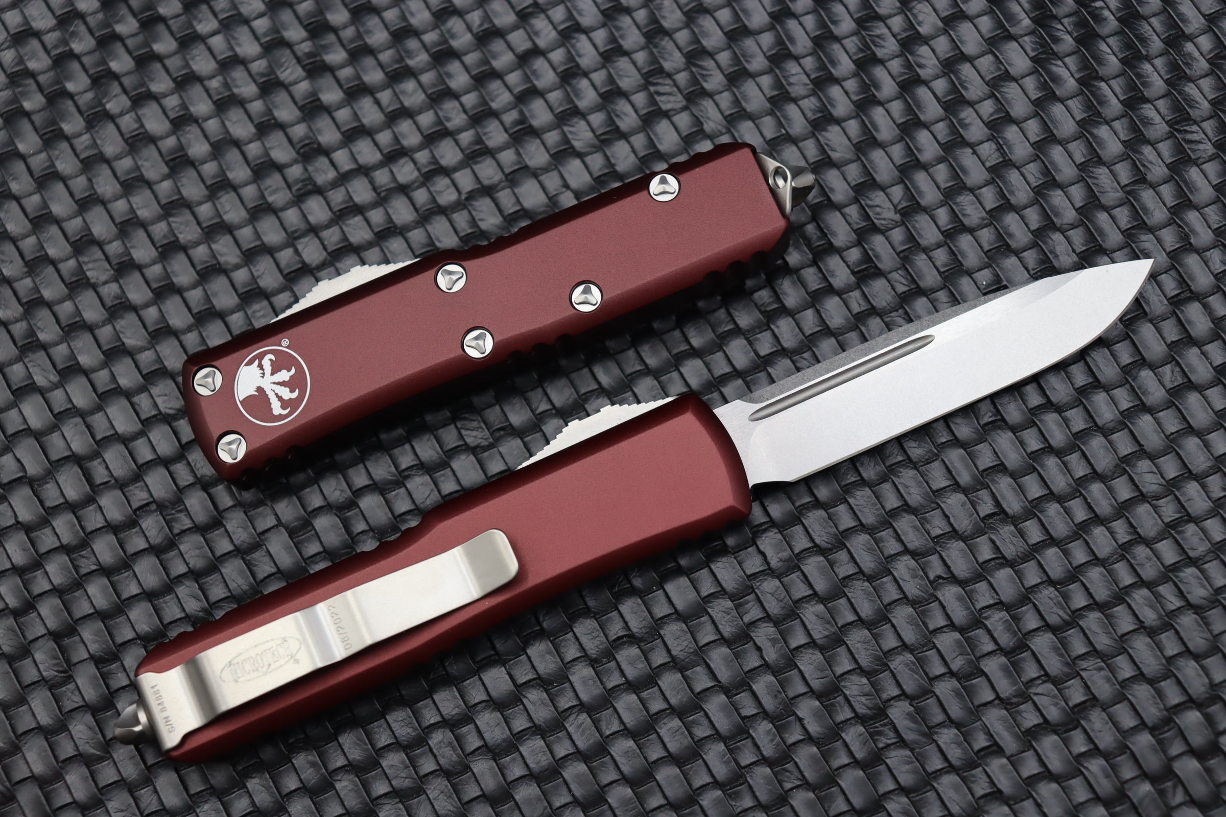 Microtech UTX-85 Single Edge S/E Stonewash Standard & Merlot 231-10MR