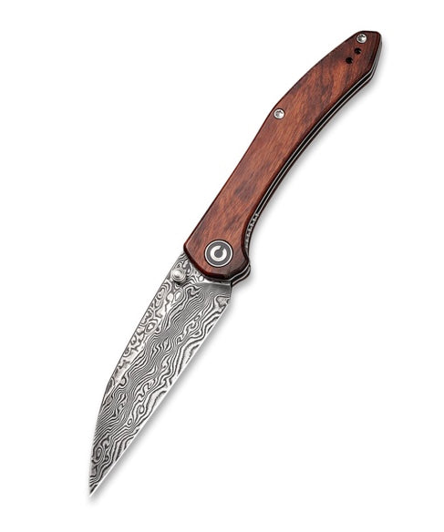 Civivi Hadros Thumb Stud Knife - Cuibourtia Wood Handle (3.35 Black Hand Rubbed Damascus) C 20004-DS1