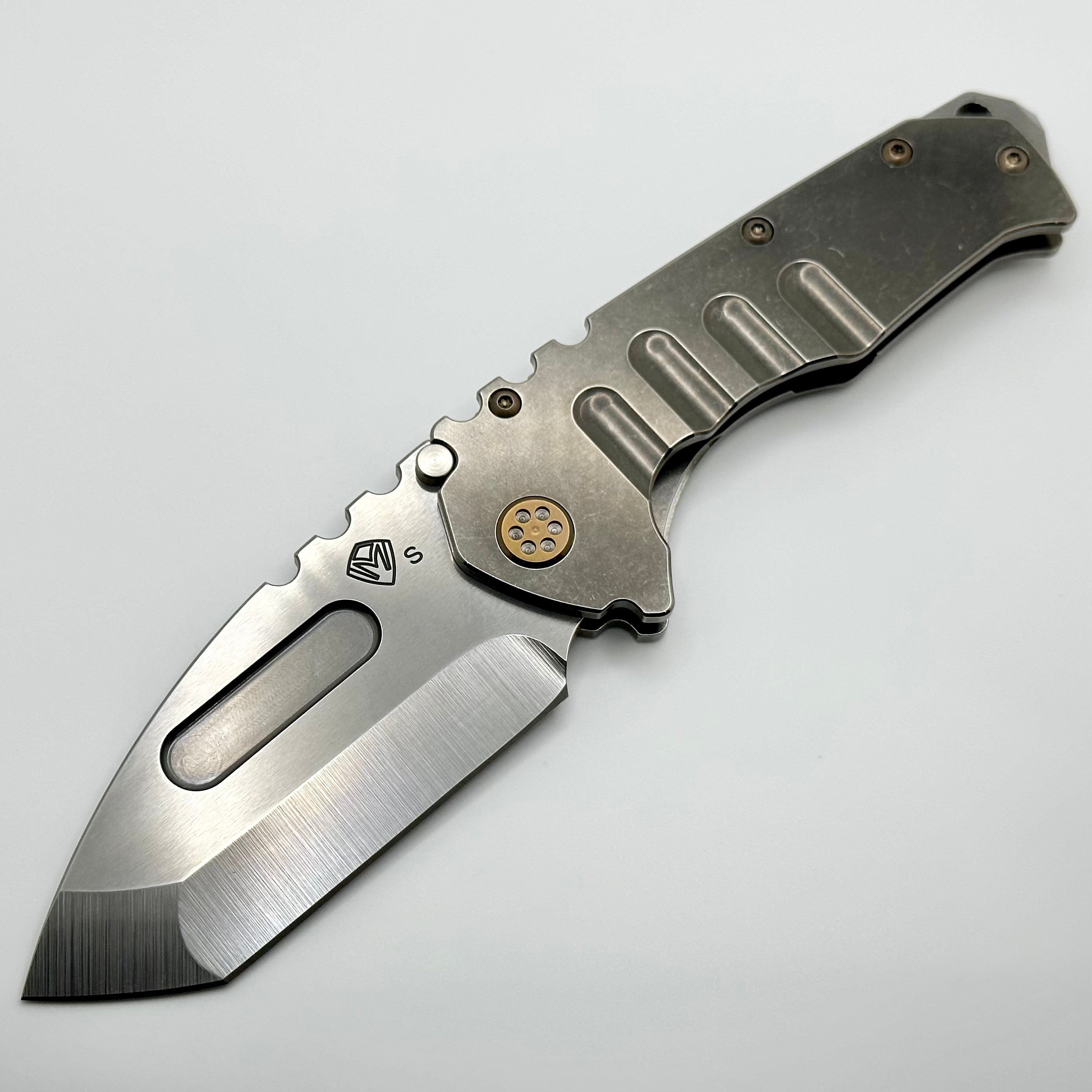 Medford Knife Praetorian T Tumbled Handles w/ Brushed/Bronze Hardware/Clip & S45VN Tumbled Tanto