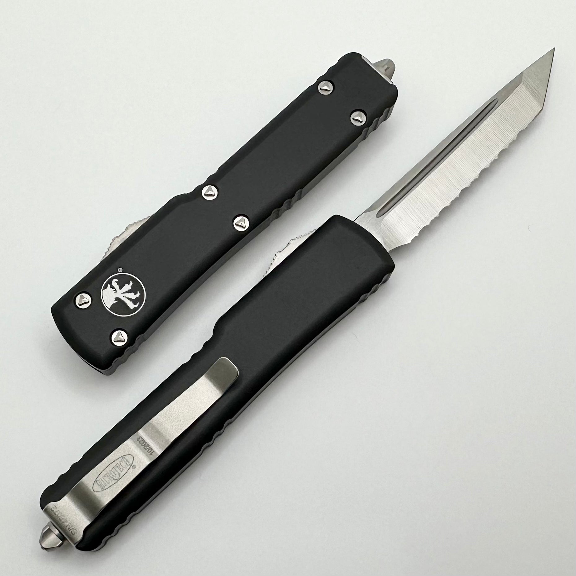 Microtech UTX-70 Tanto Satin Full Serrated & Black 149-6