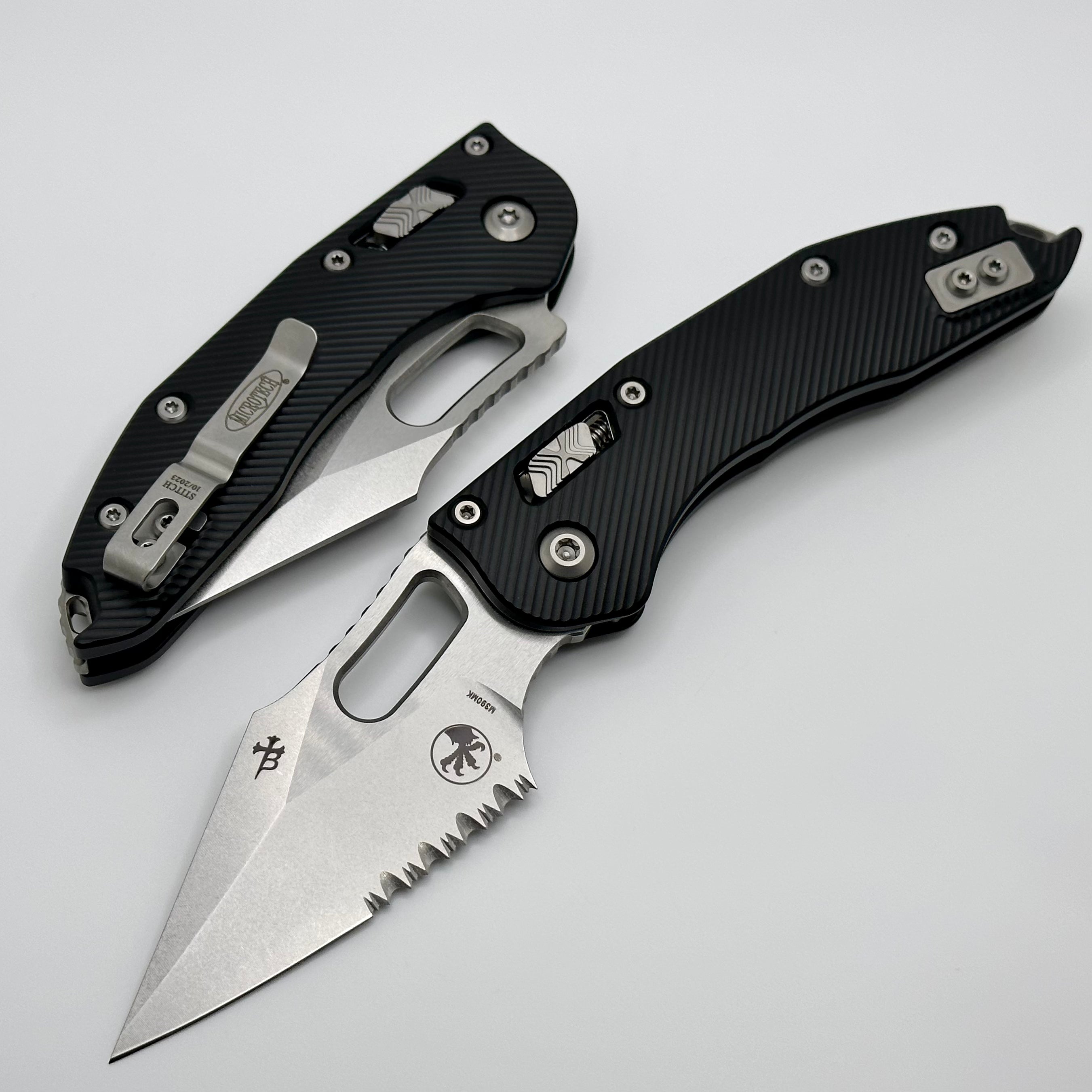 Microtech Knives Manual Stitch RAM LOK Fluted Black Aluminum & Partial Serrated M390MK 169RL-11FL