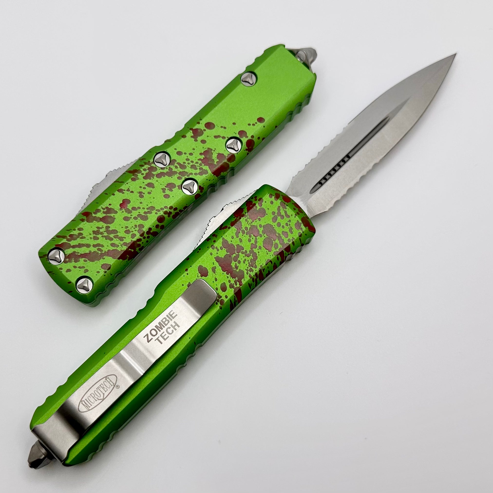 Microtech UTX-85 Zombie Tech Double Edge Stonewash Partial Serrated Signature Series 232-11Z