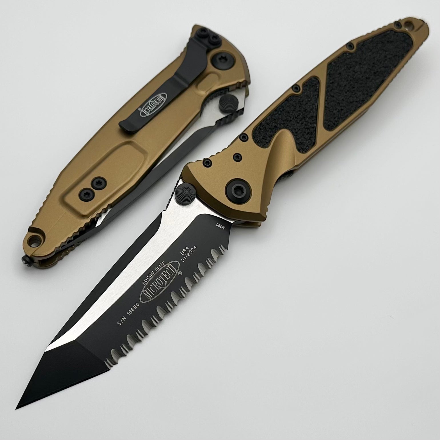 Microtech Socom Elite Tanto Edge Full Serrated Manual Tan Standard 161-3TA