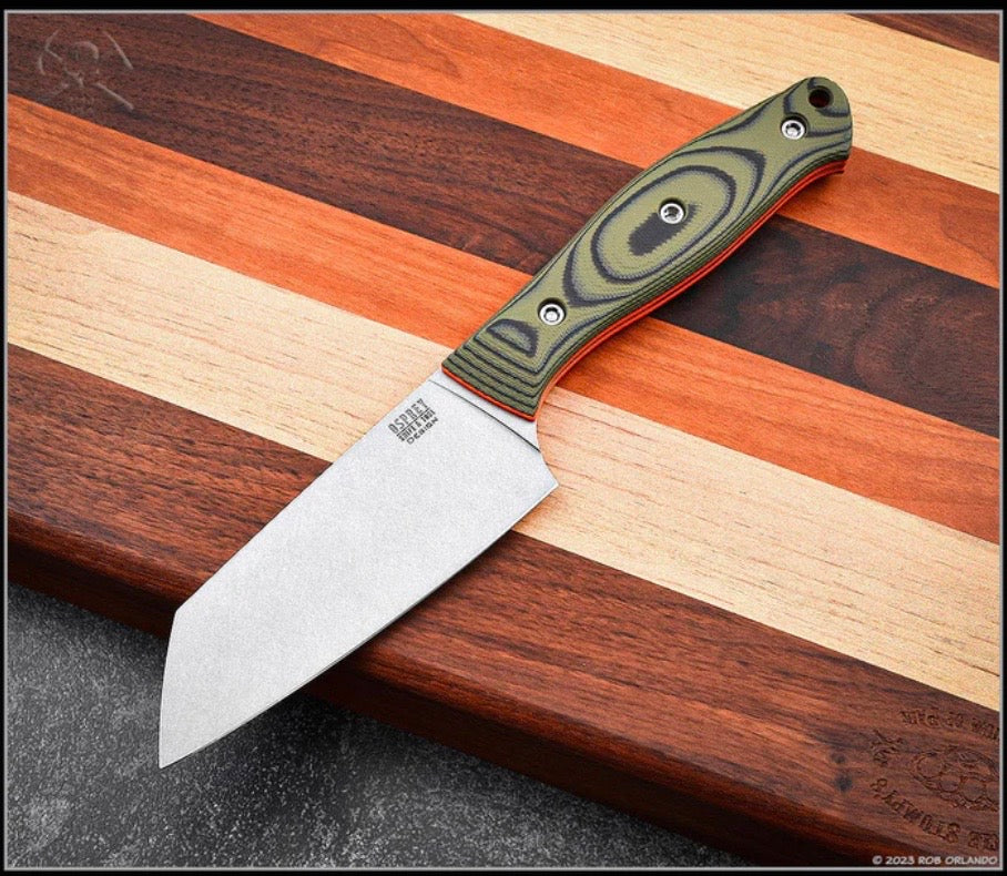 RMJ Tactical Osprey 9 Stonewash Sandvik 14C28N & Blaze Olive G10 Fixed Blade