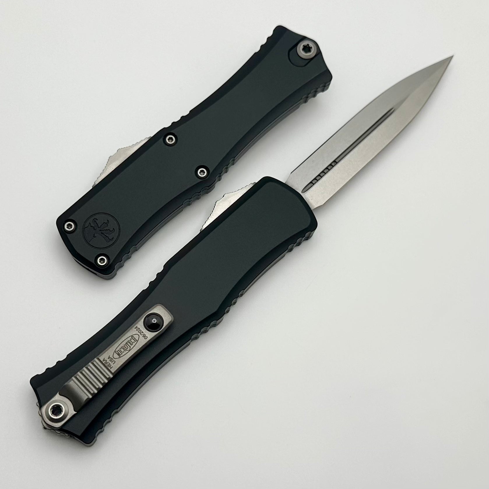 Microtech Knives Mini Hera Stonewash Double Edge M390MK w/ Black Handle 1702M-10