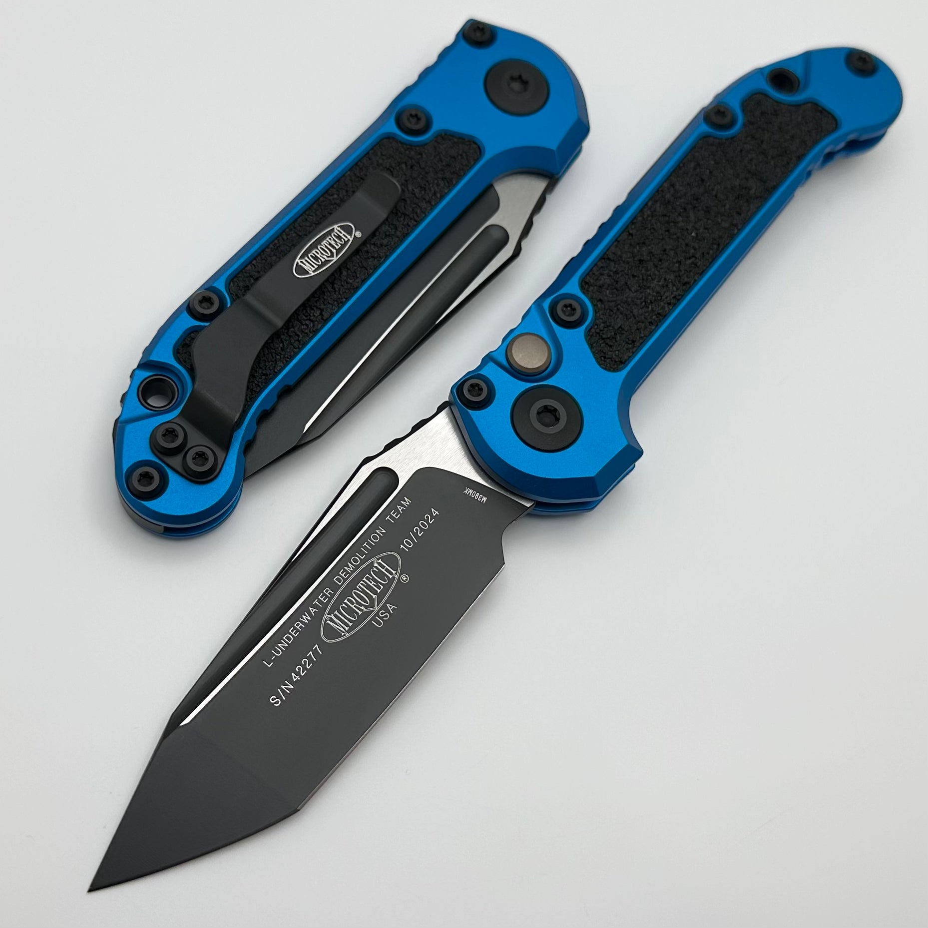 Microtech Knives LUDT Gen III Black Tanto w/ Blue Handle 1136-1BL