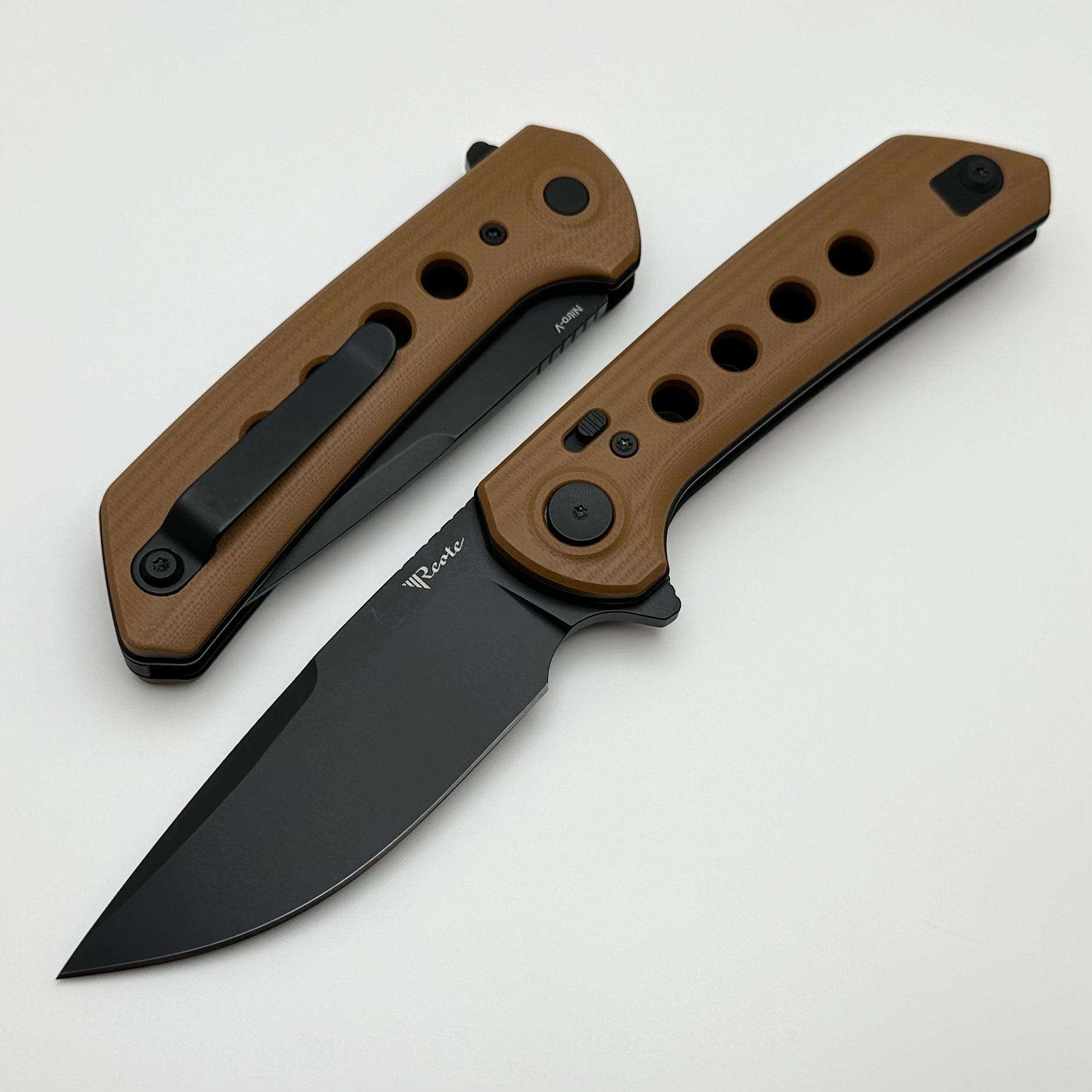 Reate Knives PL-XF Tan G-10 Handles & PVD Nitro-V