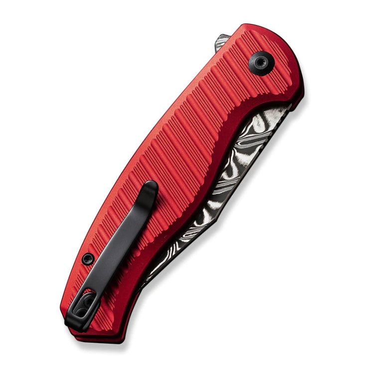 Civivi Stormhowl Flipper Red Aluminum Handles w/ Damascus C23040B-DS1