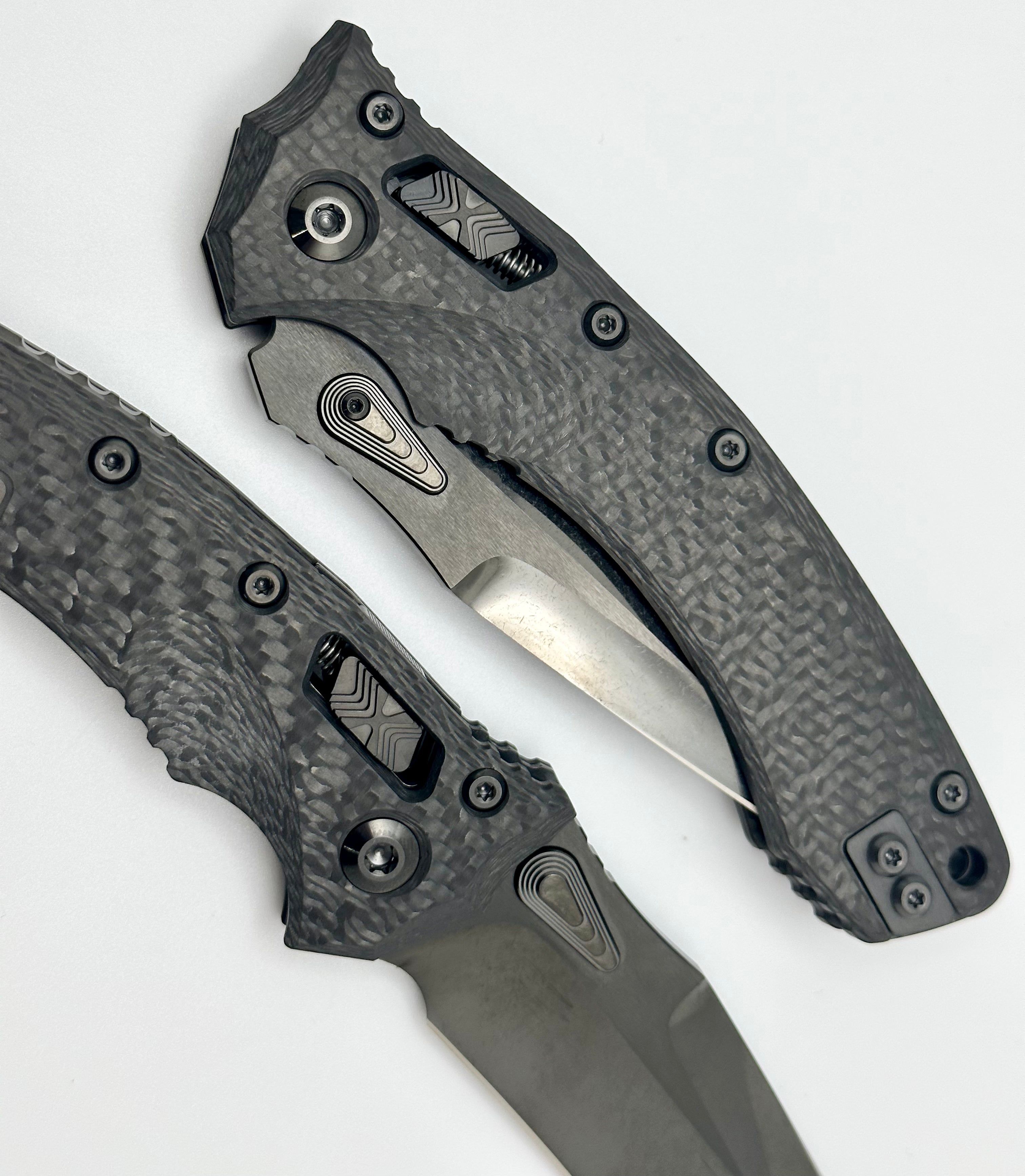 Marfione Custom Knives Amphibian RAM-LOK DLC Two Tone Stonewash M390 & Carbon Fiber Handles w/ DLC Two Tone Accents