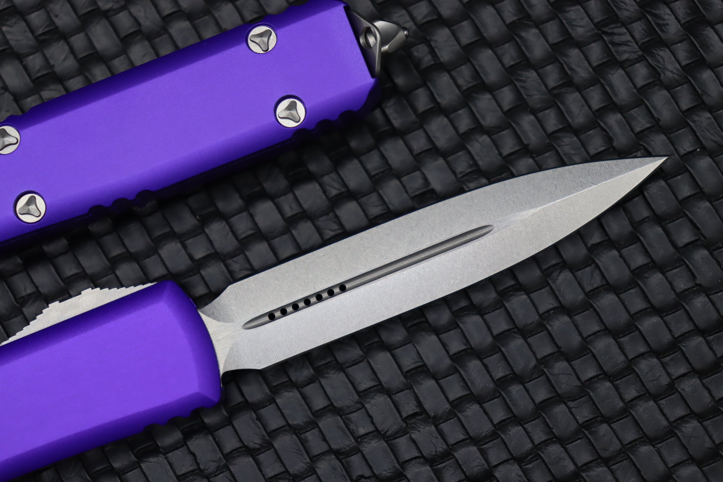 Microtech Ultratech D/E Double Edge Stonewash Standard & Purple 122-10PU