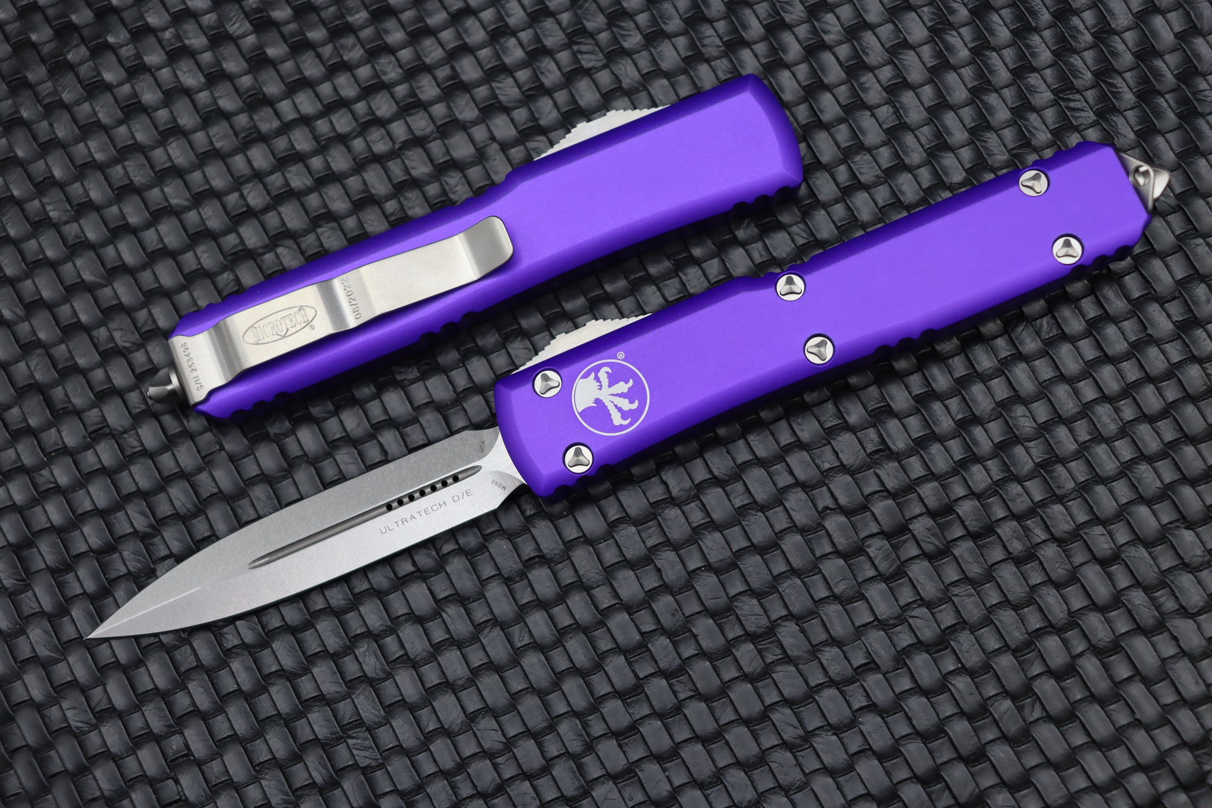 Microtech Ultratech D/E Double Edge Stonewash Standard & Purple 122-10PU