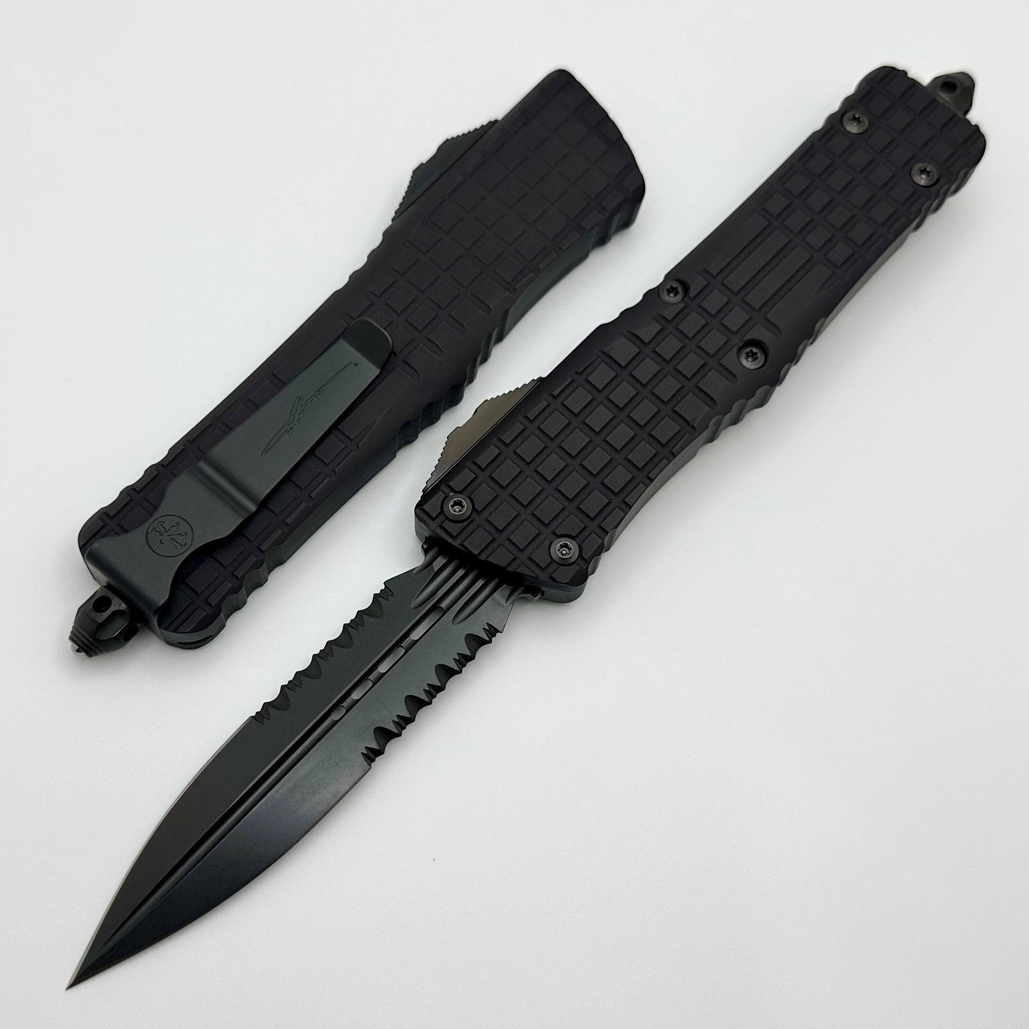 Microtech Combat Troodon Delta Frag Shadow Fluted DLC Double Edge Part Serrated 142-2CT-DSH