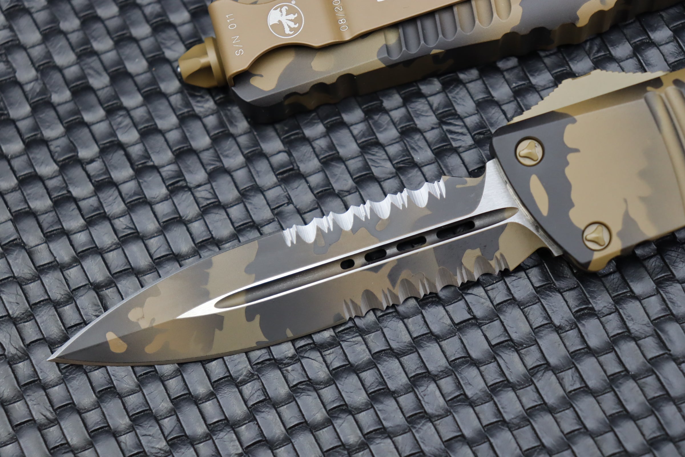 Microtech Combat Troodon Coyote Camo w/ Double Edge Partial Serrated Camo  142-2CCS