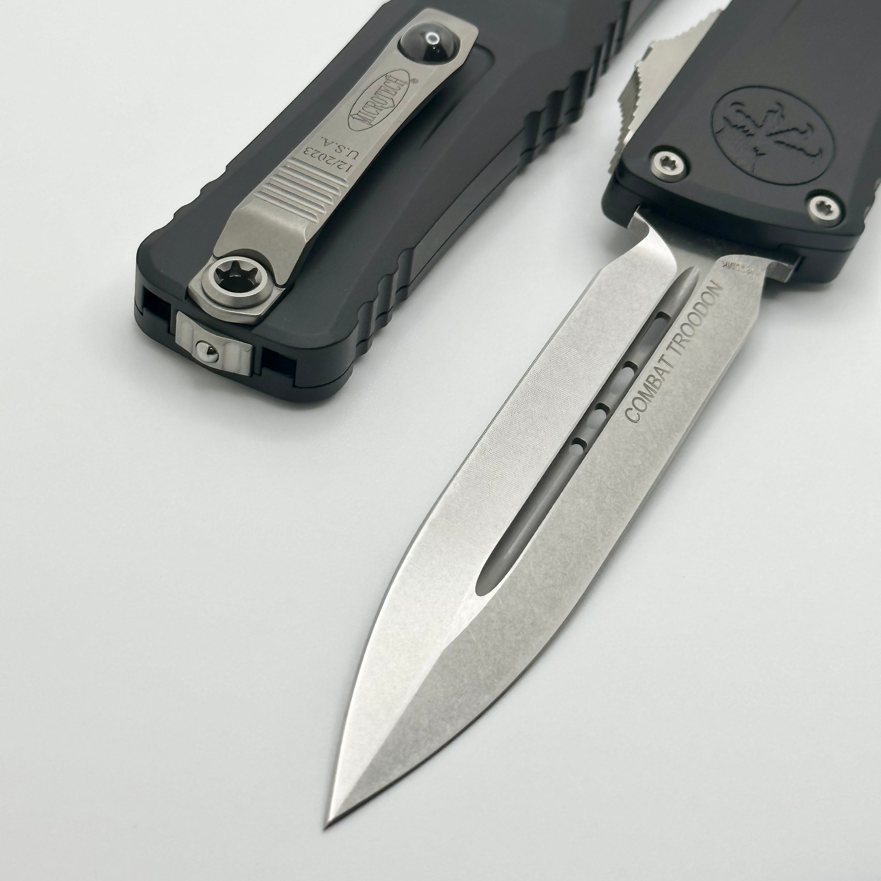 Microtech Knives Combat Troodon Gen III Stonewash Double Edge w/ Black Handle 1142-10