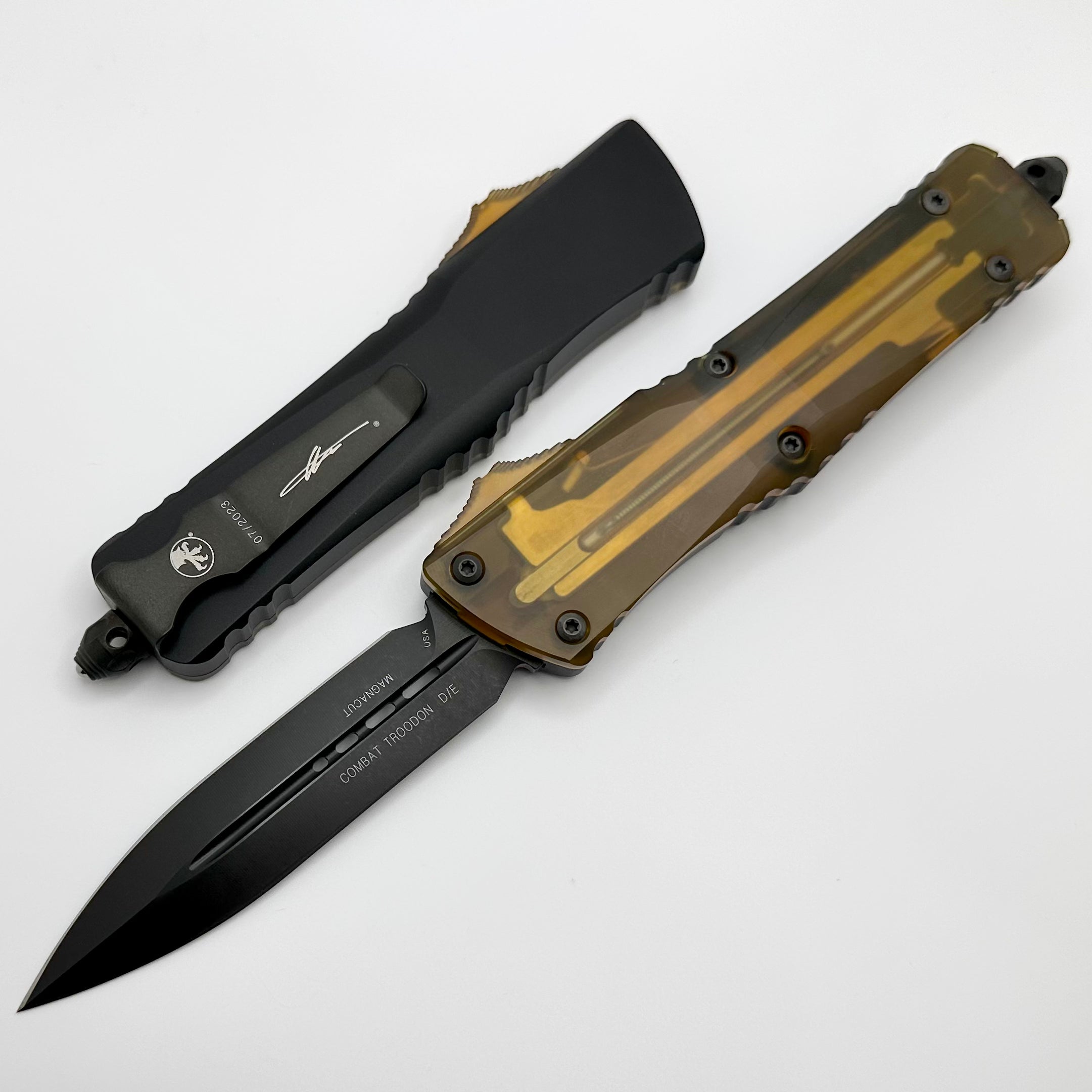 Microtech Combat Troodon Smooth Ultem Top/Button w/ DLC Double Edge 142-1DLCTULS