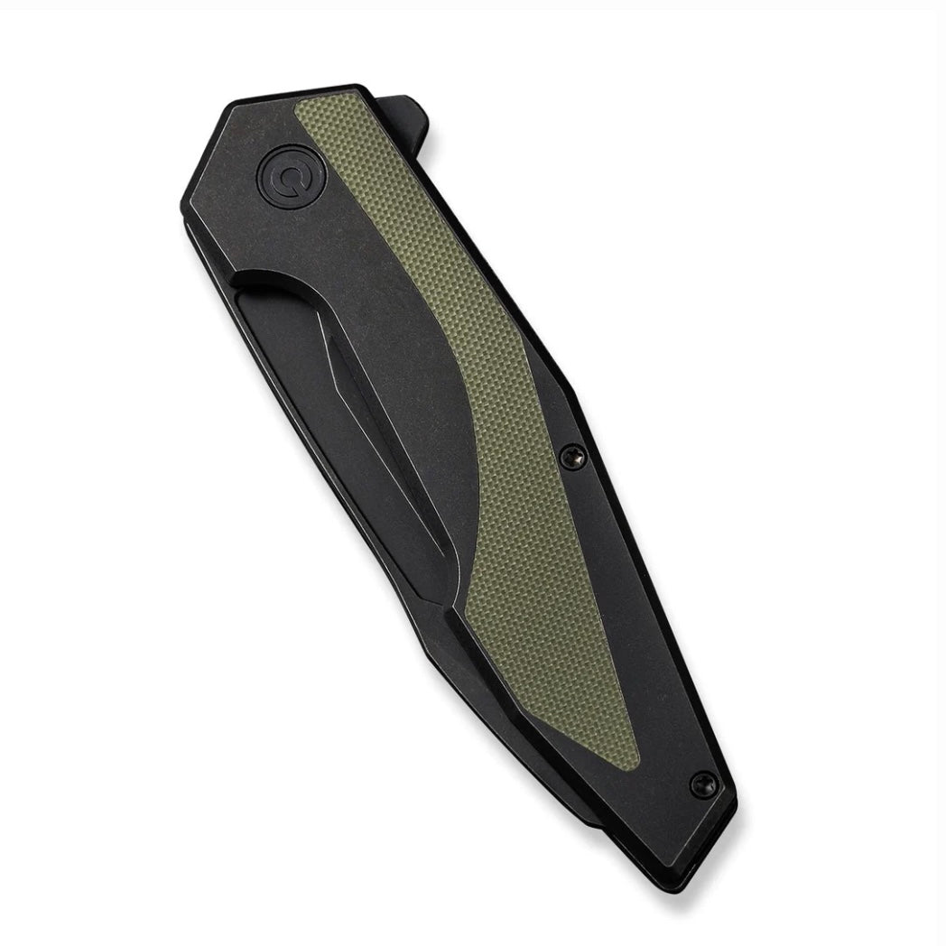 Civivi Knives Hypersonic Flipper Black Steel Handle w/ OD Green G-10 Inlays & Black Stonewash 14C28N Blade C22011-1