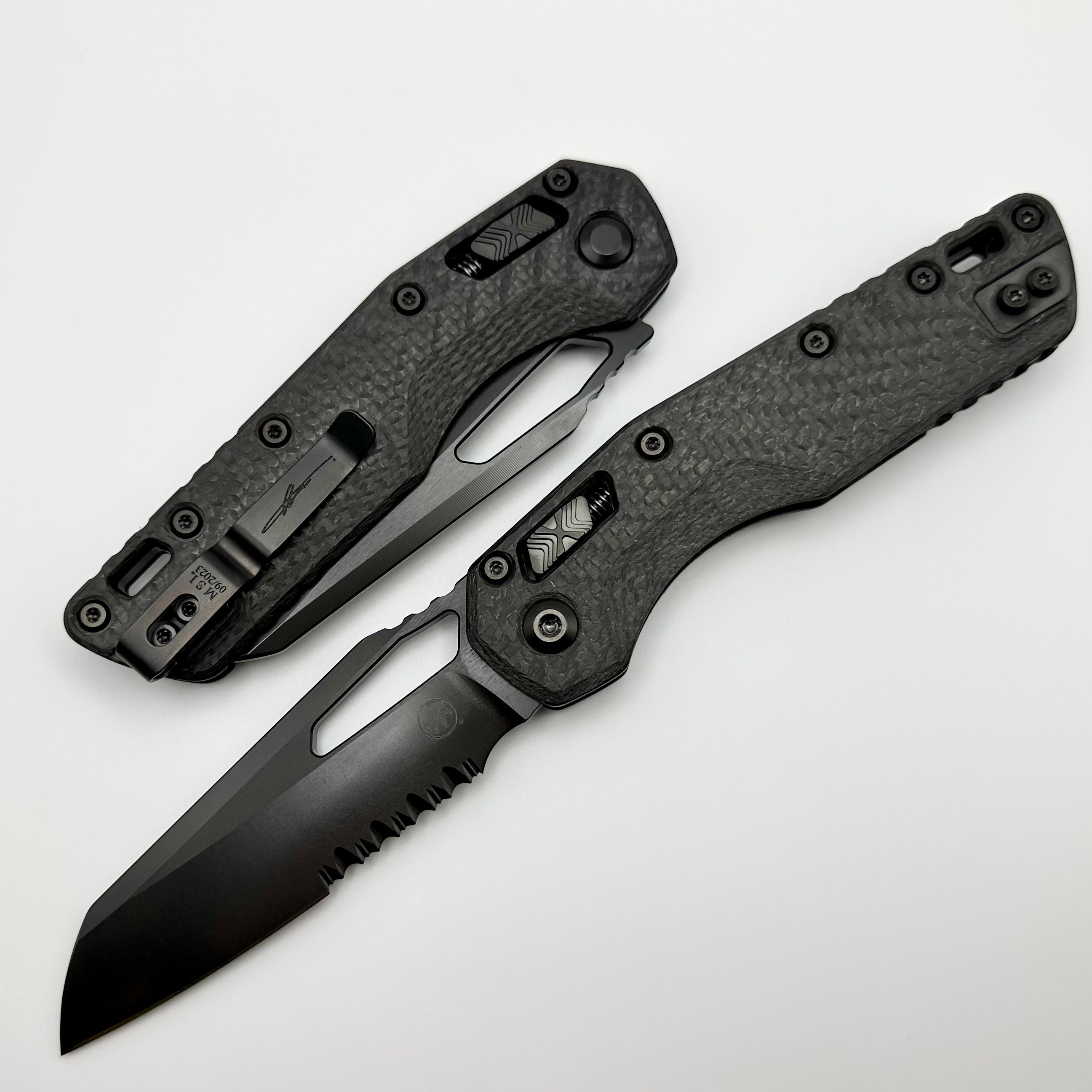 Microtech Knives MSI RAM LOK Carbon Fiber & M390MK Partial Serrated DLC Standard 210-2DLCTCFS ONE PER HOUSEHOLD