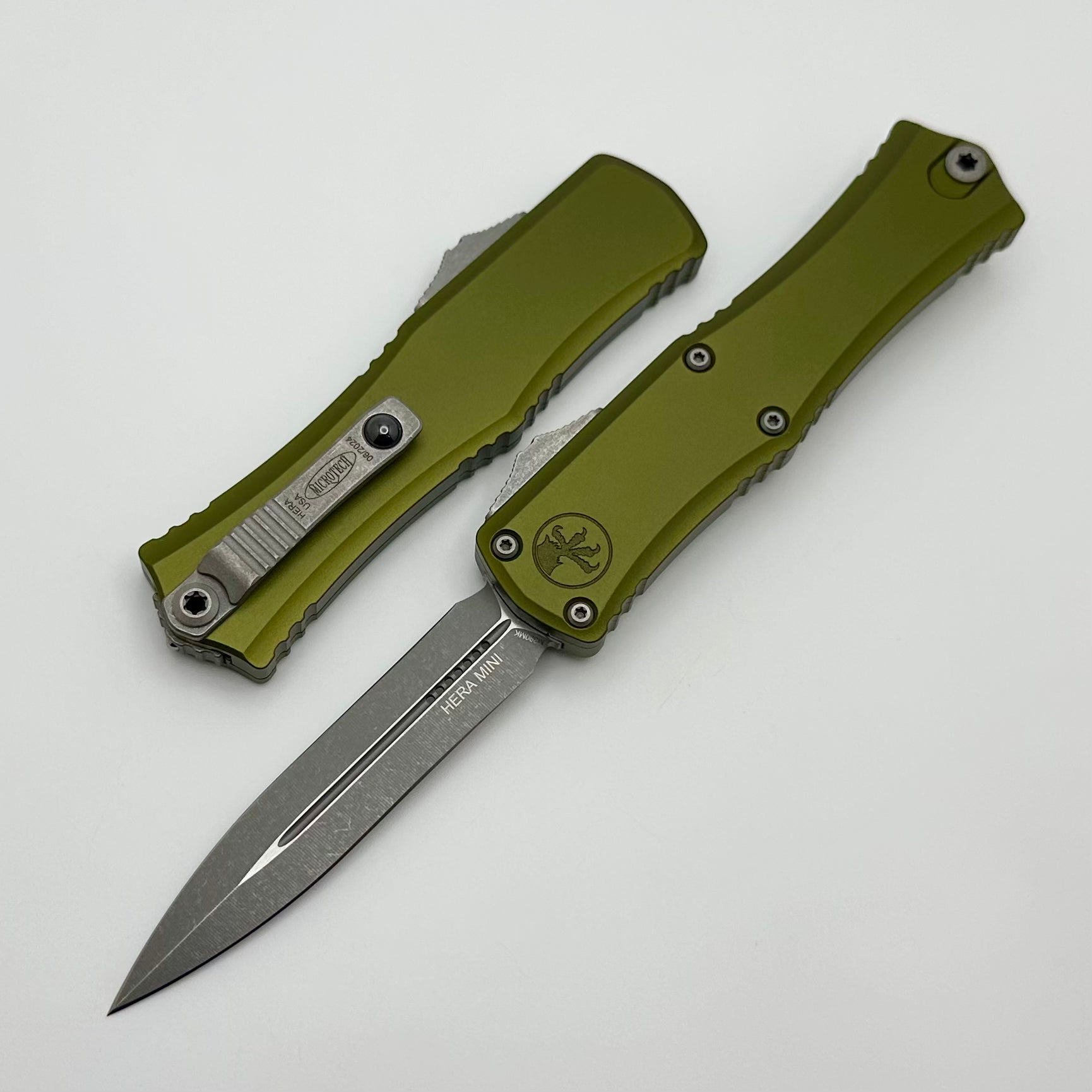 Microtech Knives Mini Hera Apocalyptic Double Edge M390MK w/ OD Green Handle 1702M-10APOD