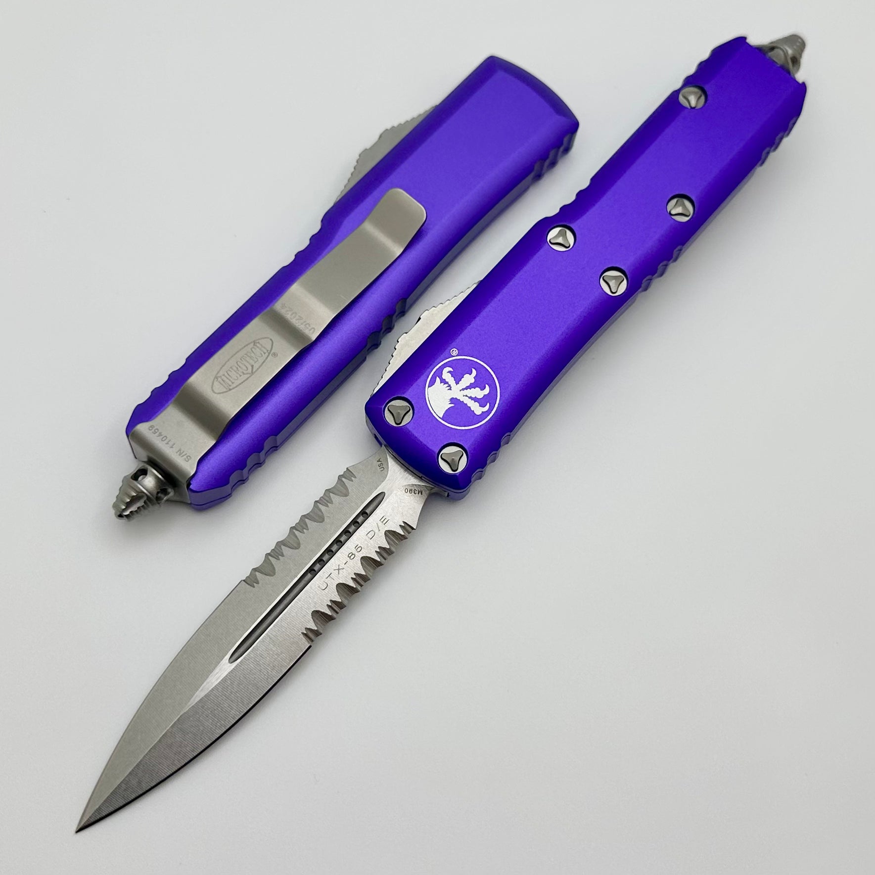 Microtech UTX-85 Double Edge Stonewash Partial Serrated & Purple 232-11PU