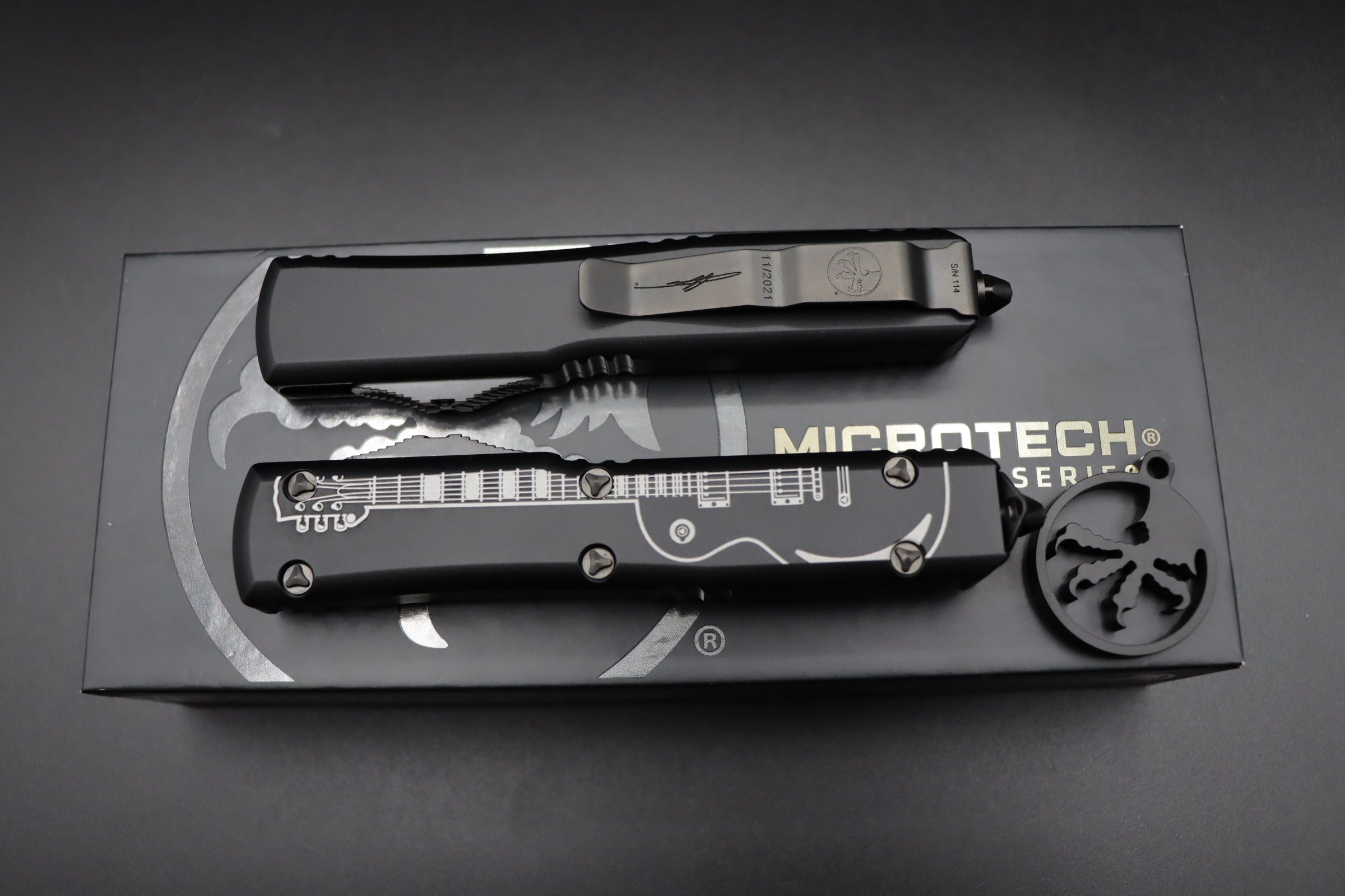 Microtech Ultratech Signature Series NCKS Exclusive D/E DLC Full Serrated Deep Engraved Tactical NYCKS  122-3 NCKSDS