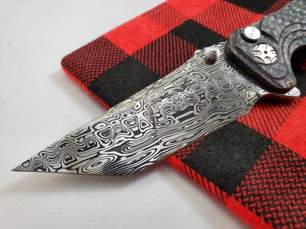 Brian Tighe Fighter Damasteel Tanto Copper Infused Carbon Fiber