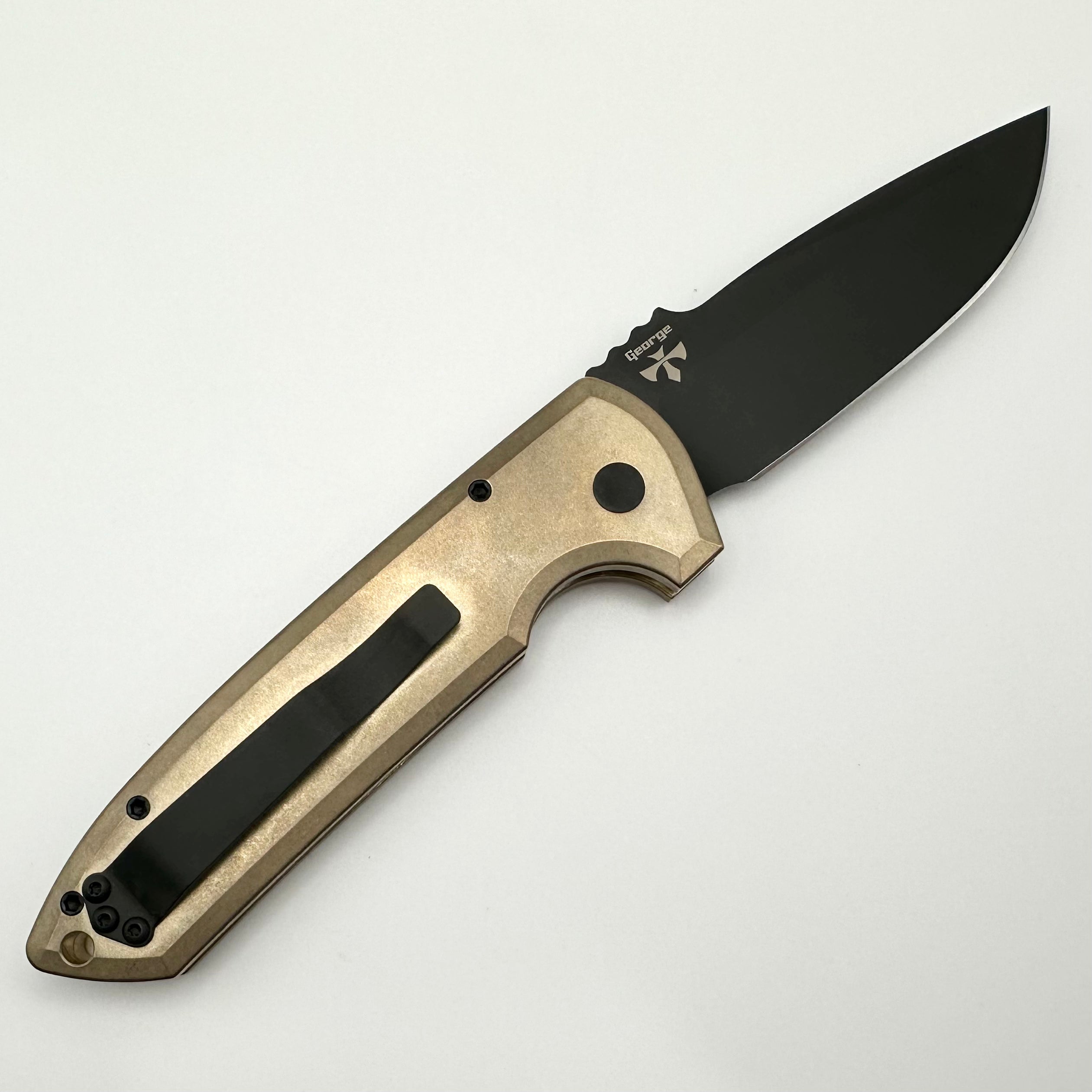 Pro-Tech Les George Rockeye Textured AlBronze Handle w/ Mother of Pearl Button & DLC CPM-D2 LG336-D2