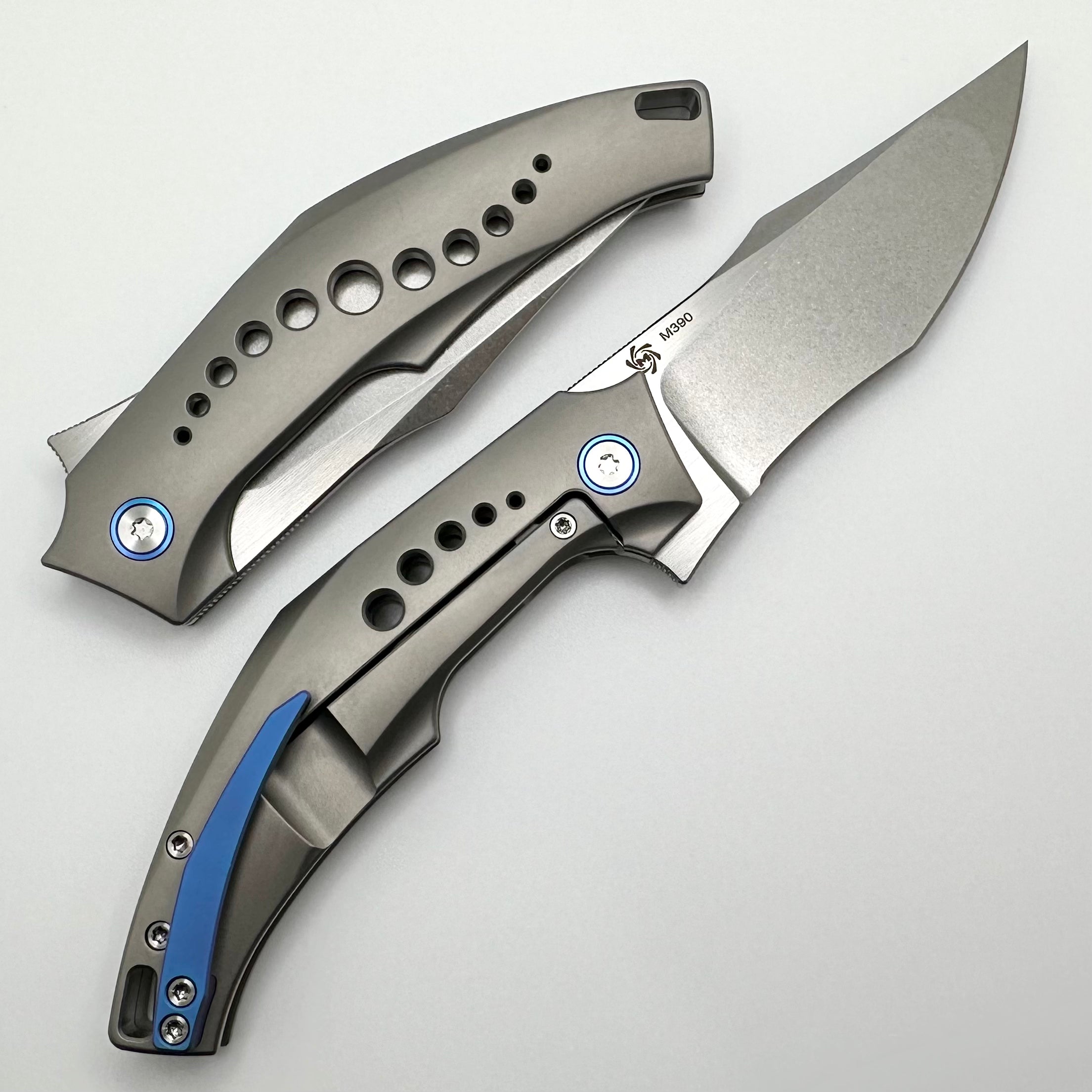 Mechforce Knives Tashi SOS Folder Stonewash M390 & Titanium Handles w/ Blue Accents