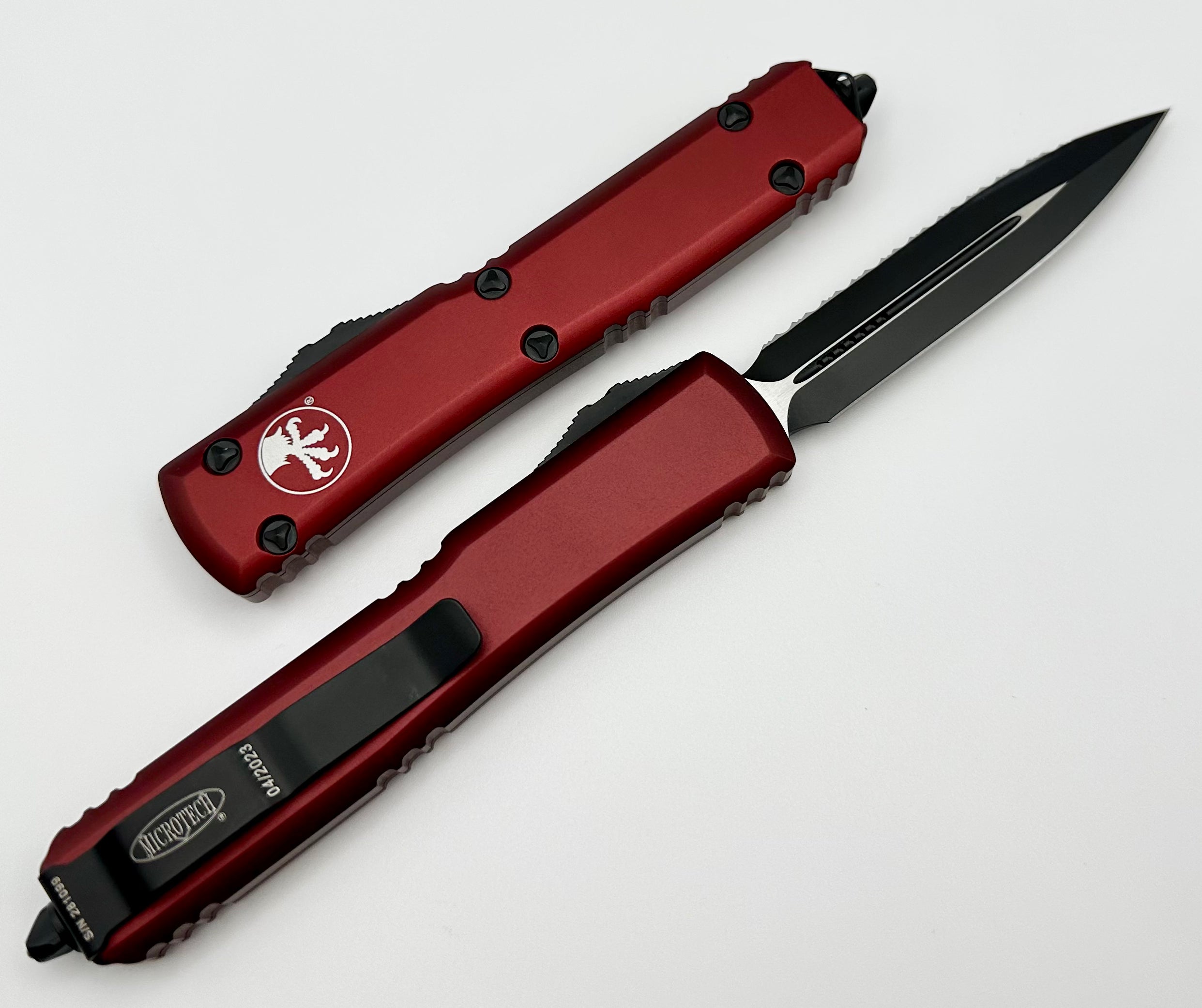 Microtech Ultratech Double Edge Black Full Serrated & Merlot 122-3MR