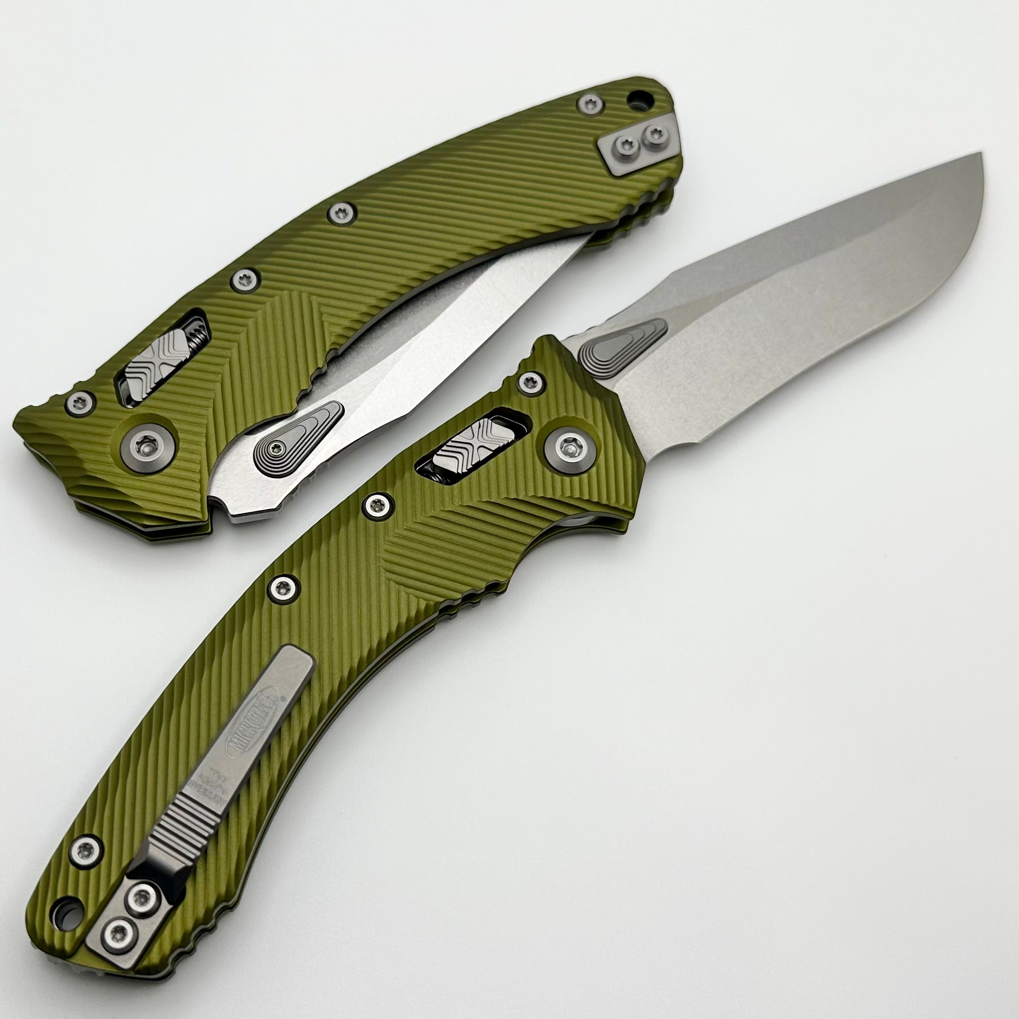 Microtech Amphibian RAM LOK OD Green Fluted Aluminum & Stonewash M390MK 137RL-10FLOD