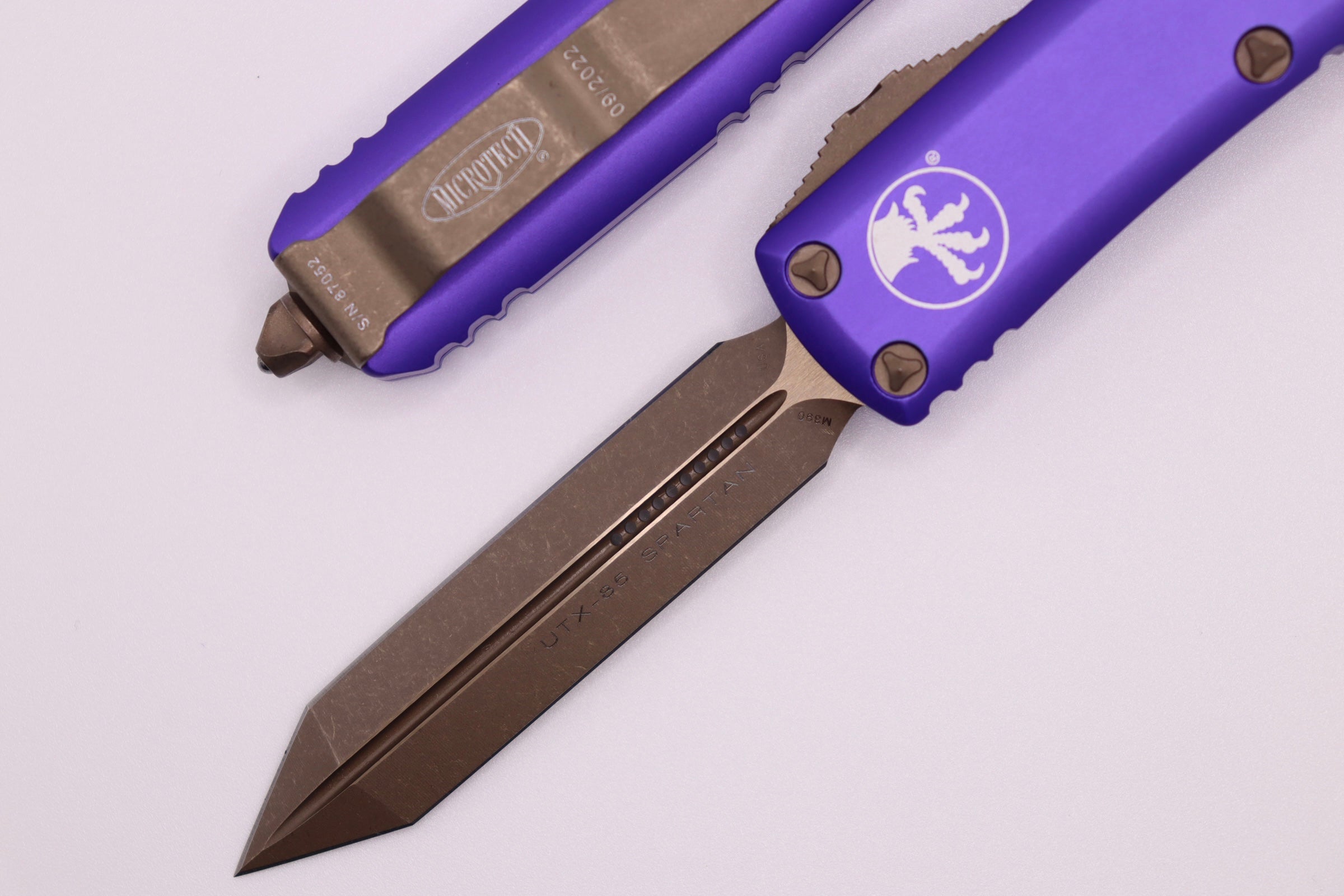 Microtech UTX-85 Spartan Apocalyptic Bronze Standard & Purple 230-13APPU