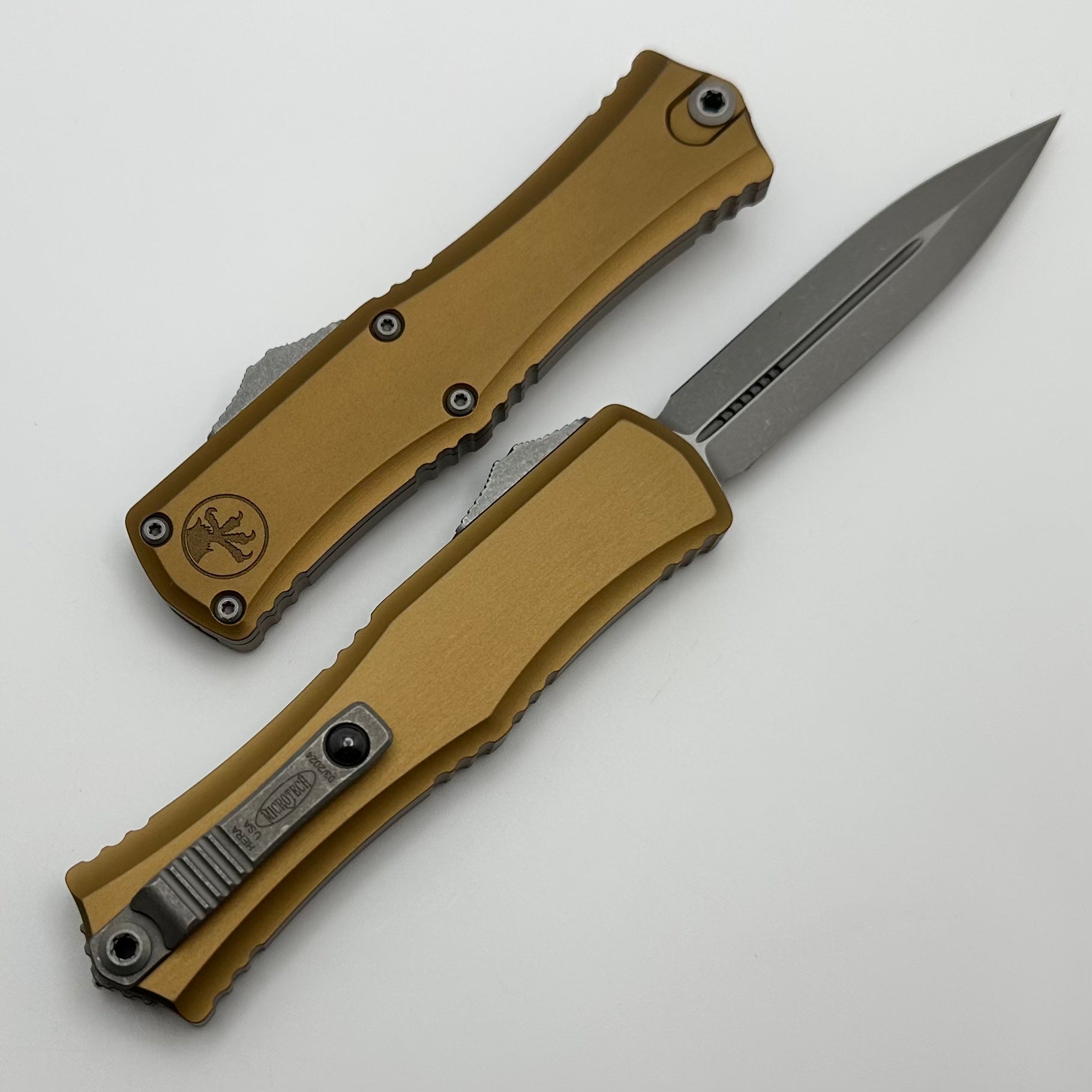 Microtech Knives Mini Hera Apocalyptic Double Edge M390MK w/ Tan Handle 1702M-10APTA