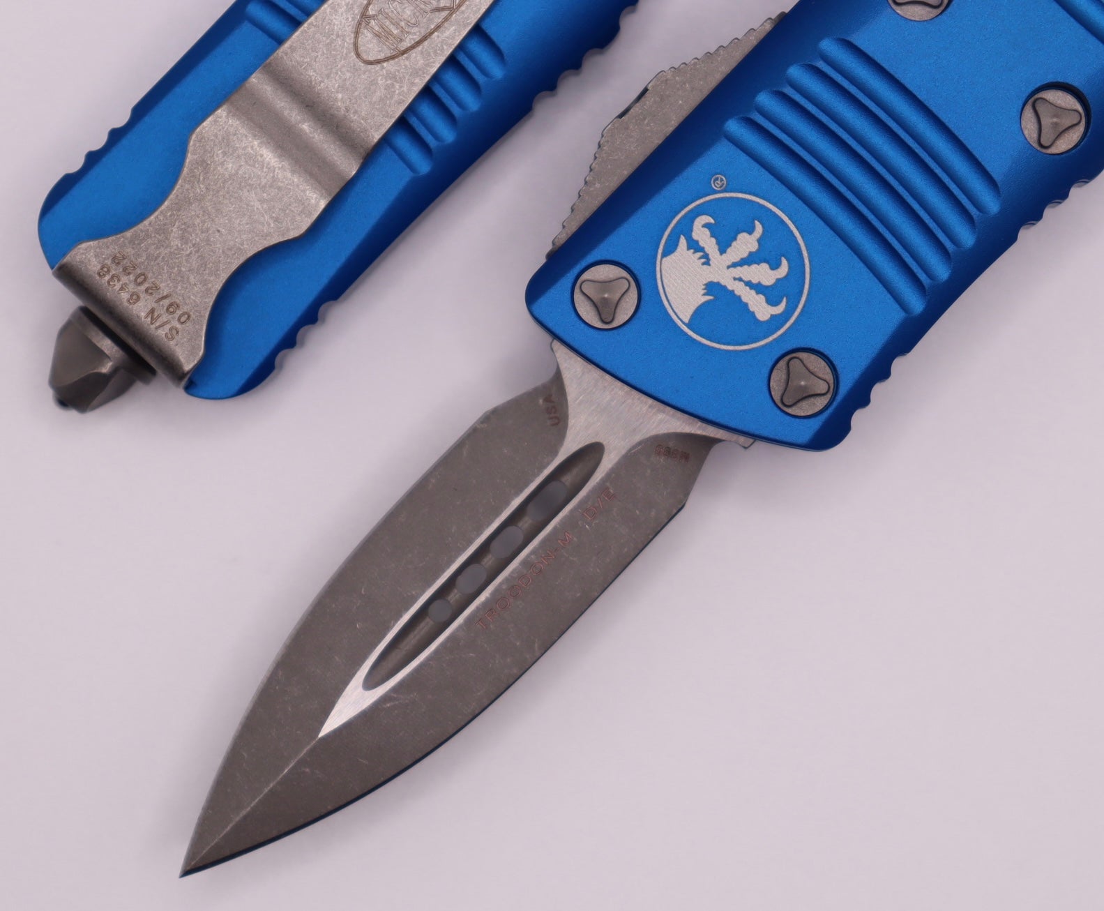 Microtech Troodon Mini Double Edge Apocalyptic Standard & Blue 238-10APBL