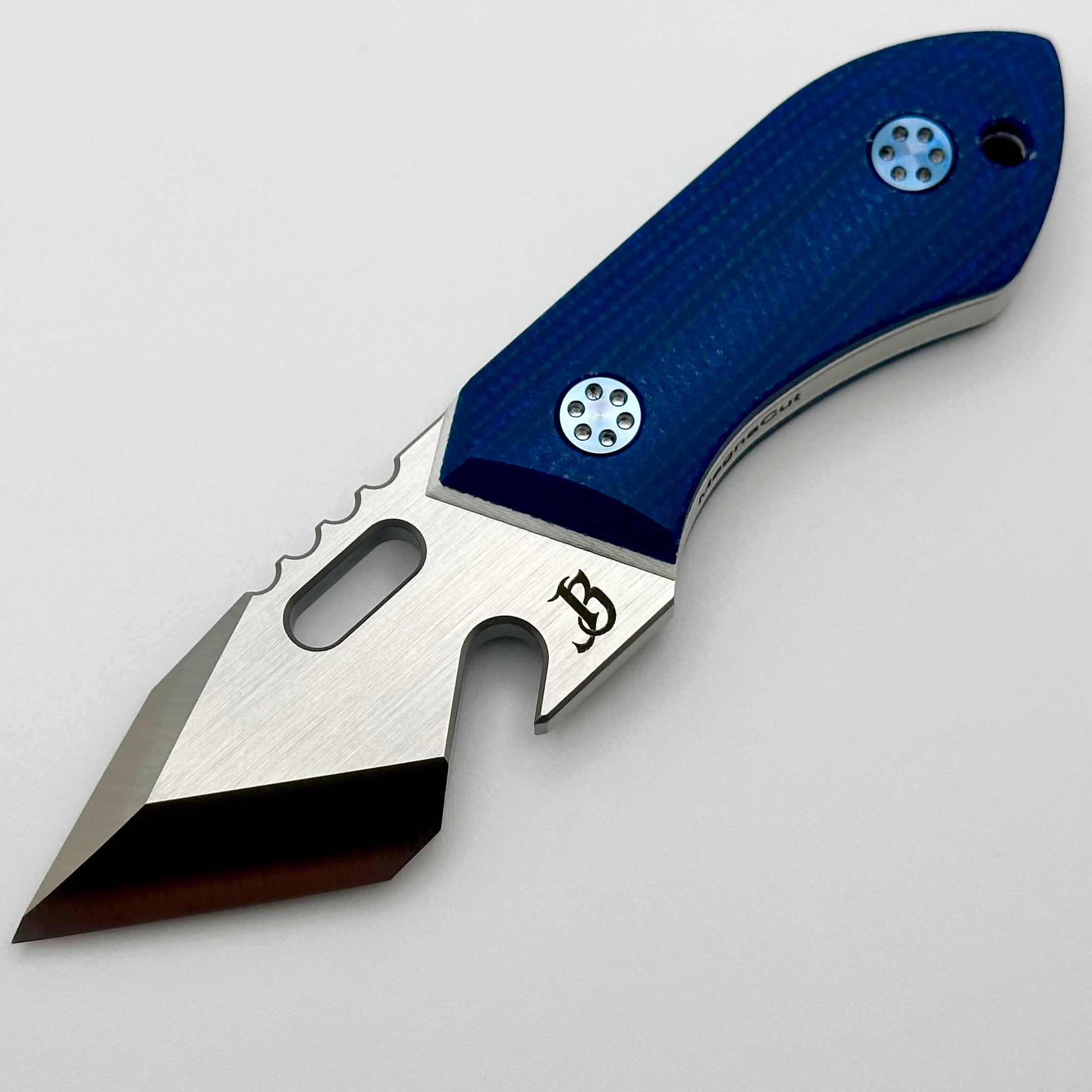 Mechforce & Jensen Bergman Knives Brew Tool w/ MagnaCut & Blue Micarta w/ White Liners