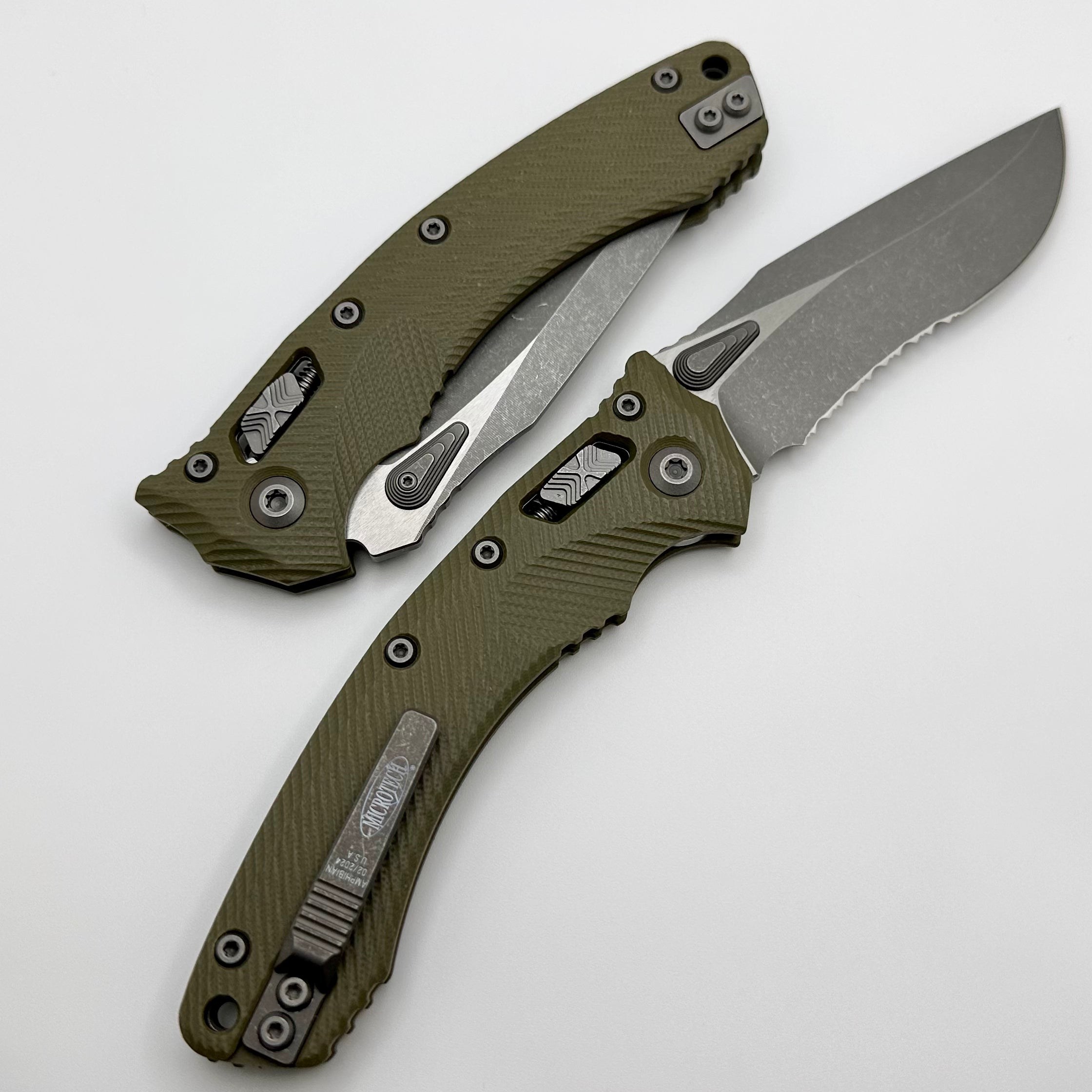 Microtech Amphibian RAM LOK OD Green Fluted G-10 & Partial Serrated Apocalyptic M390MK 137RL-11APFLGTOD