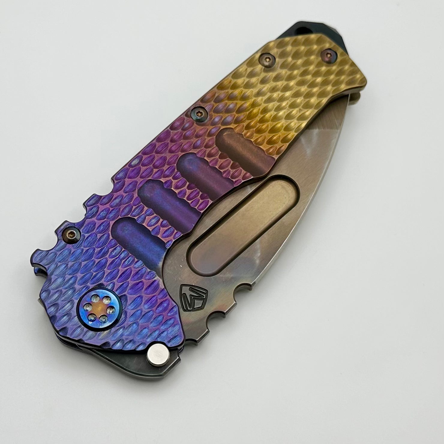 Medford Knife Praetorian T Vulcan S45 Tanto & Bronze-Violet DragonSkin Handles w/ Flamed Hardware