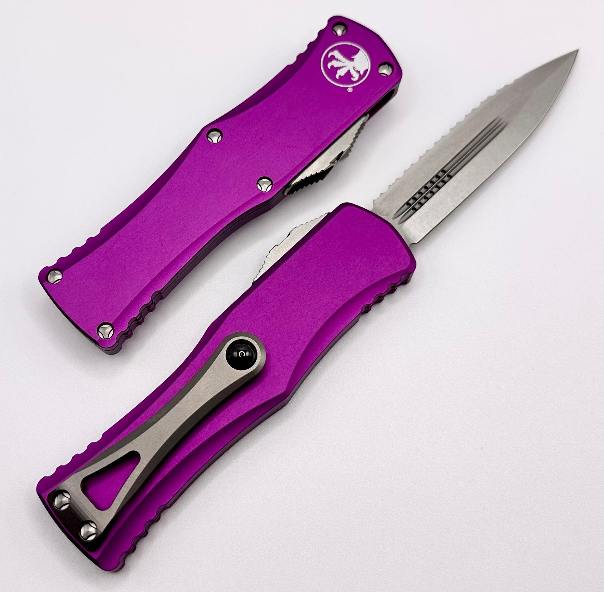 Microtech Hera Double Edge Stonewash Full Serrated & Violet 702-12VI