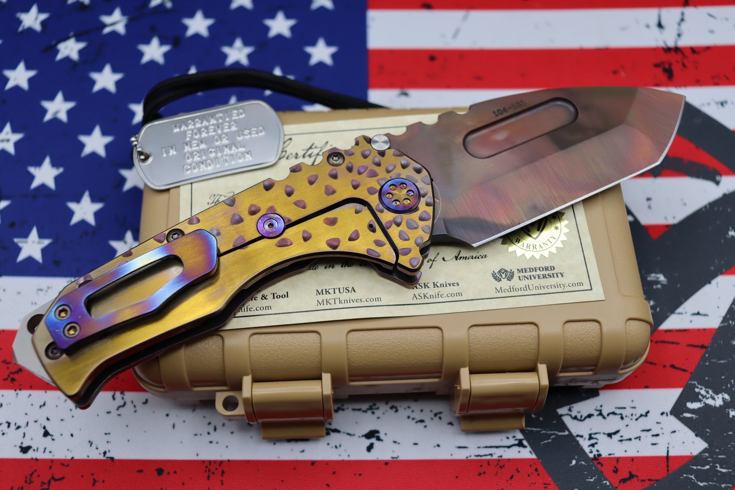 Medford Knife Praetorian T Falling Leaf Bronze & Flamed with S35 Vulcan Tanto