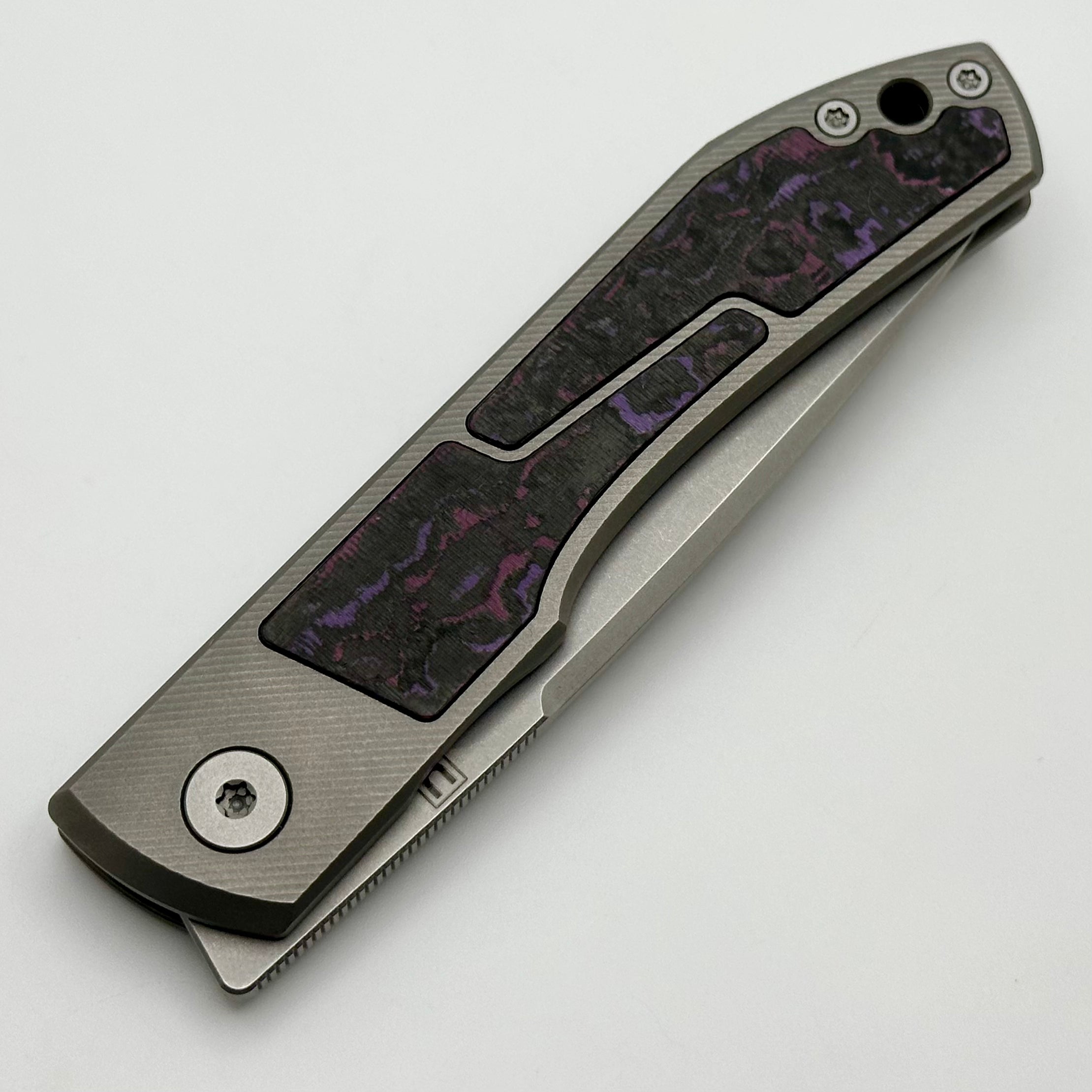 Uldanov Custom Knives Sierra w/ Milled Titanium/Purple Haze Carbon Fiber Inlays & MagnaCut Front Flipper #76