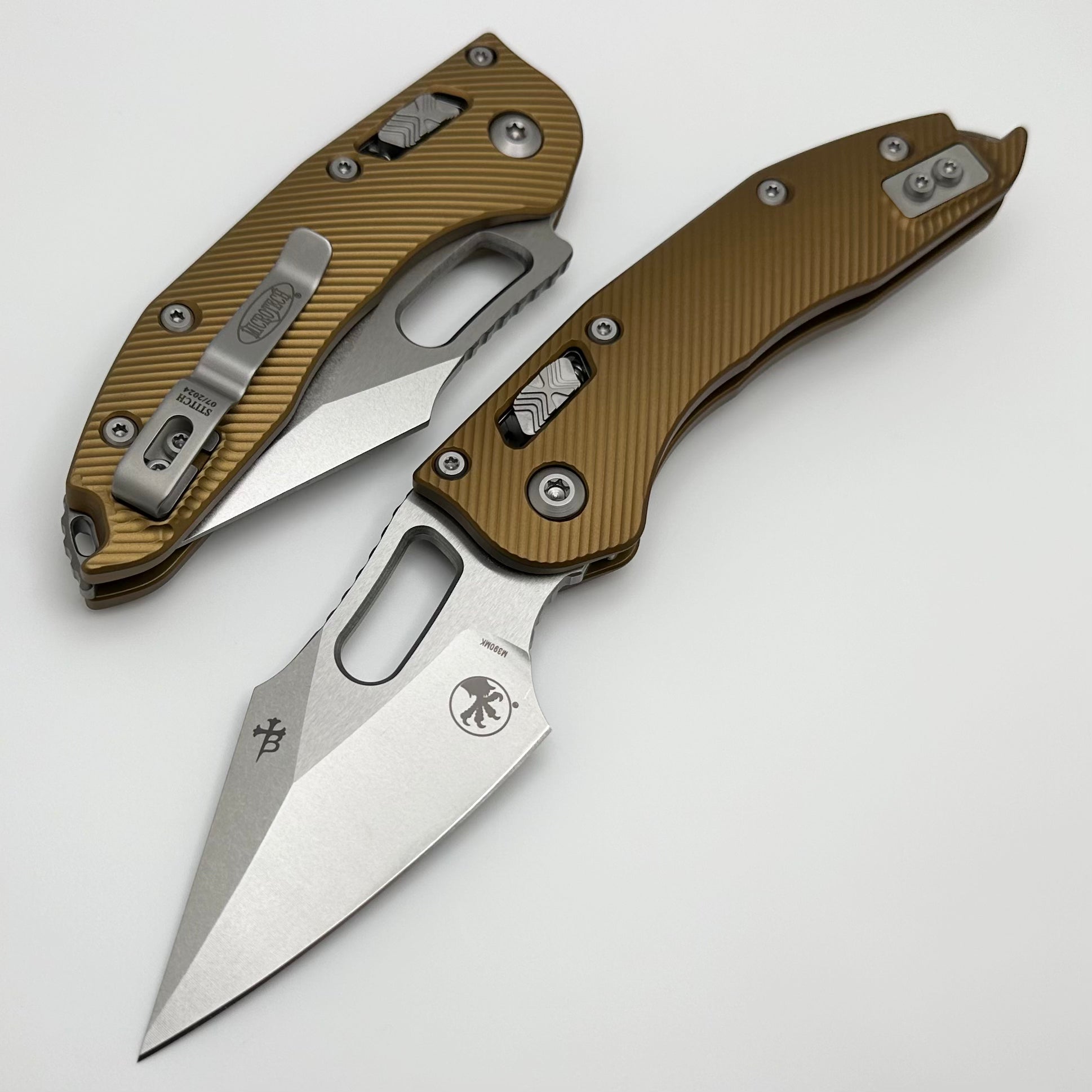 Microtech Knives Manual Stitch RAM LOK Fluted Tan Aluminum Stonewash Standard & M390MK 169RL-10FLTA