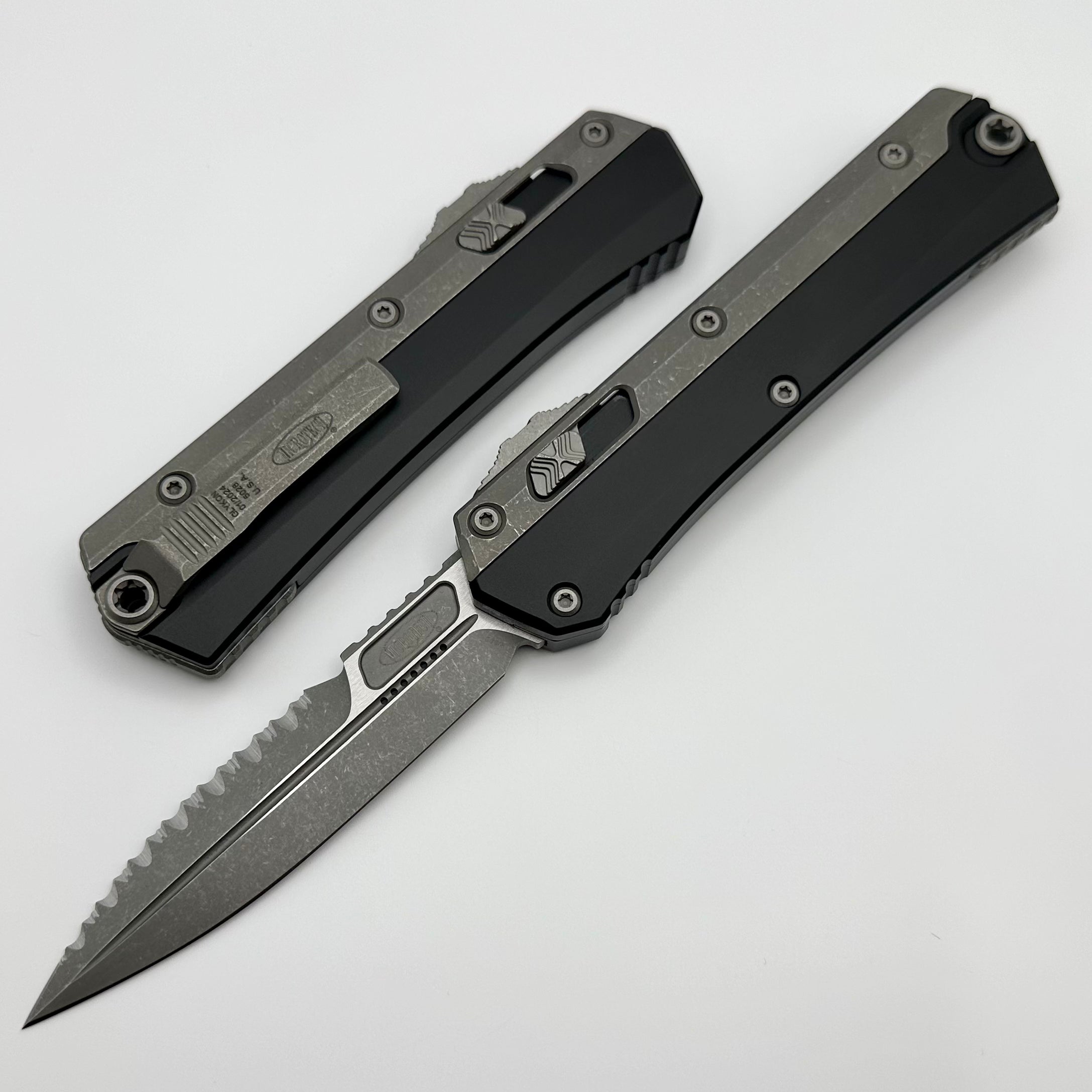 Microtech Glykon Apocalyptic Partial Serrated Bayonet w/ Bead Blast Overlay 184-11AP