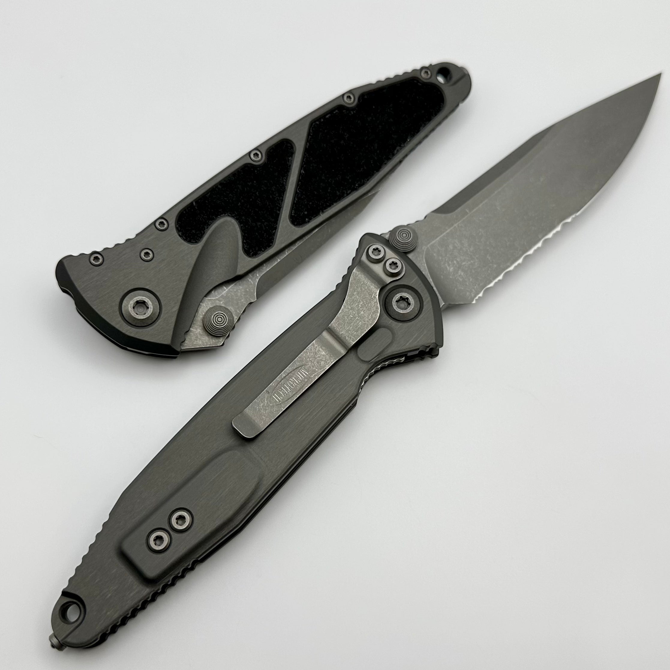 Microtech Socom Elite Manual Single Edge Partial Serrated Apocalyptic Natural Clear 160-11APNC