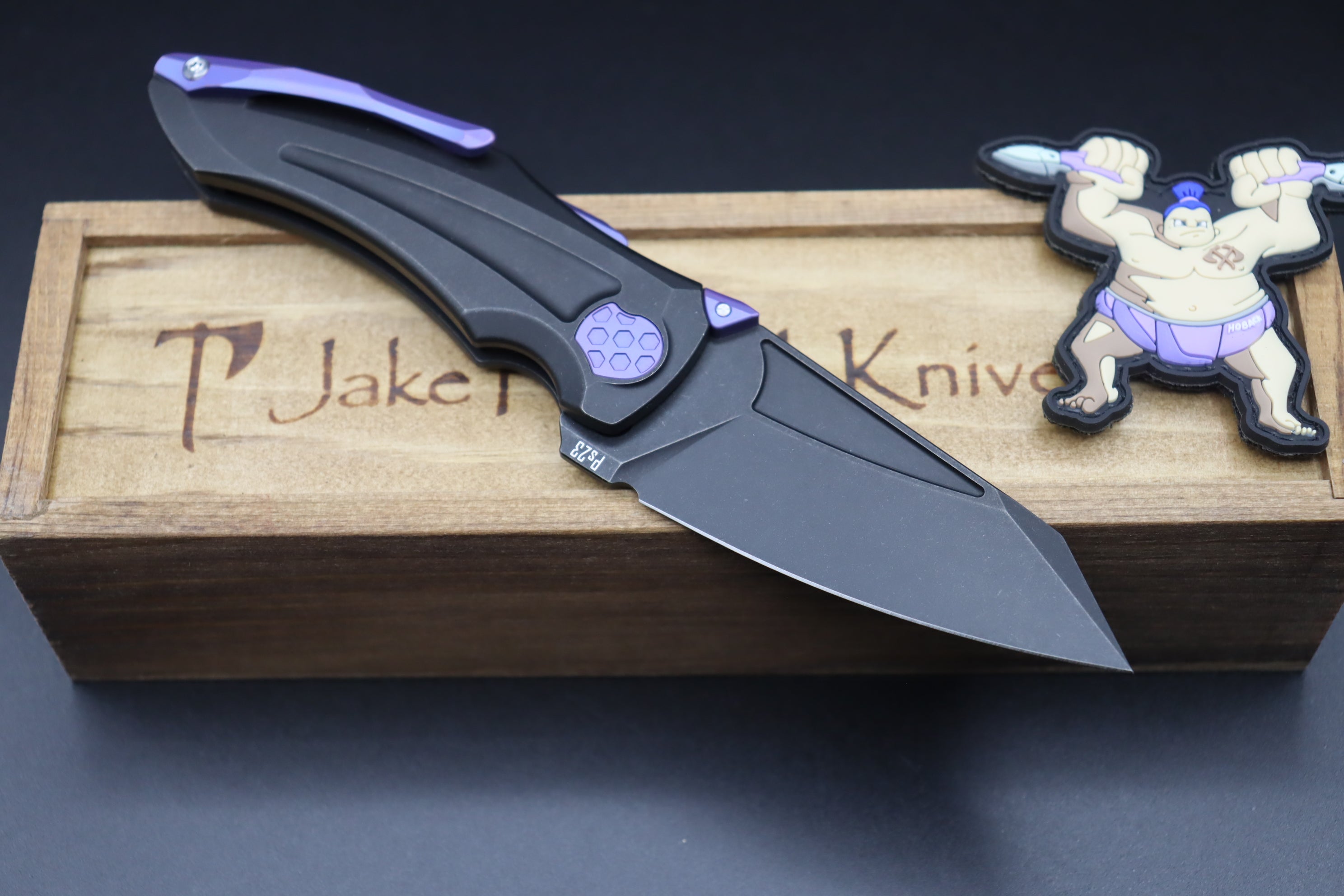 Jake Hoback Knives Sumo DLC Black Handle & Blade with Purple Anodized Accents